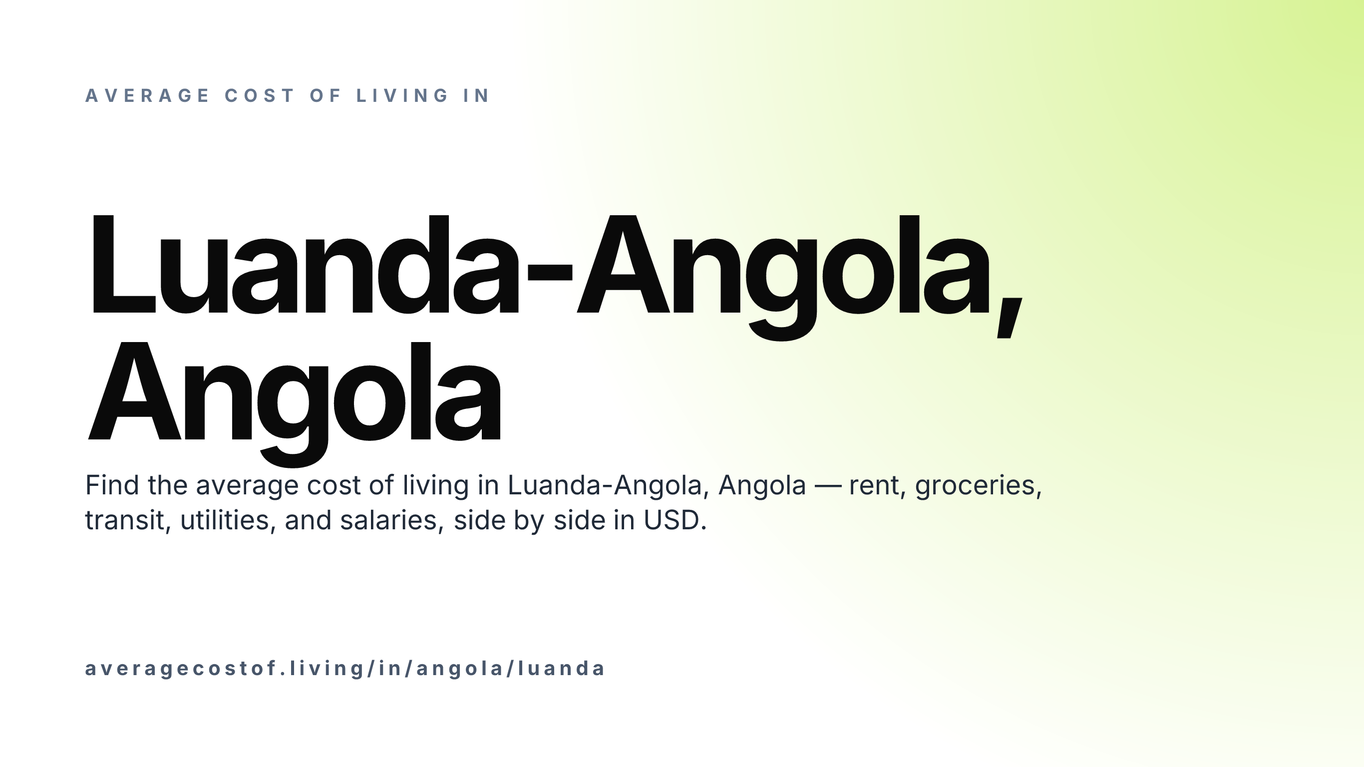 Cost of living in Luanda-Angola, Angola — monthly rent, food, transport, utilities, and salary breakdown in USD.
