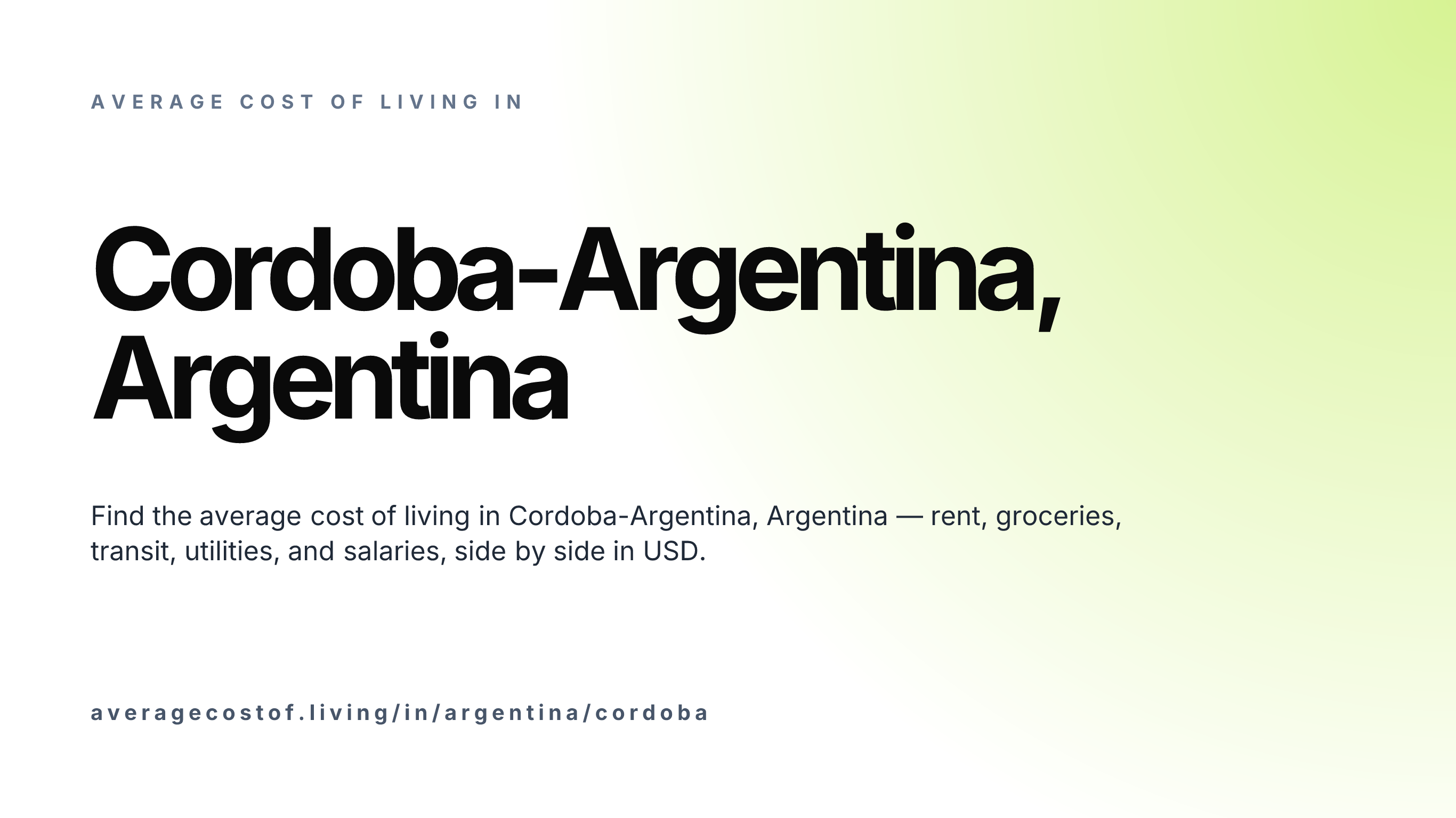 Cost of living in Cordoba, Argentina — monthly rent, food, transport, utilities, and salary breakdown in USD.
