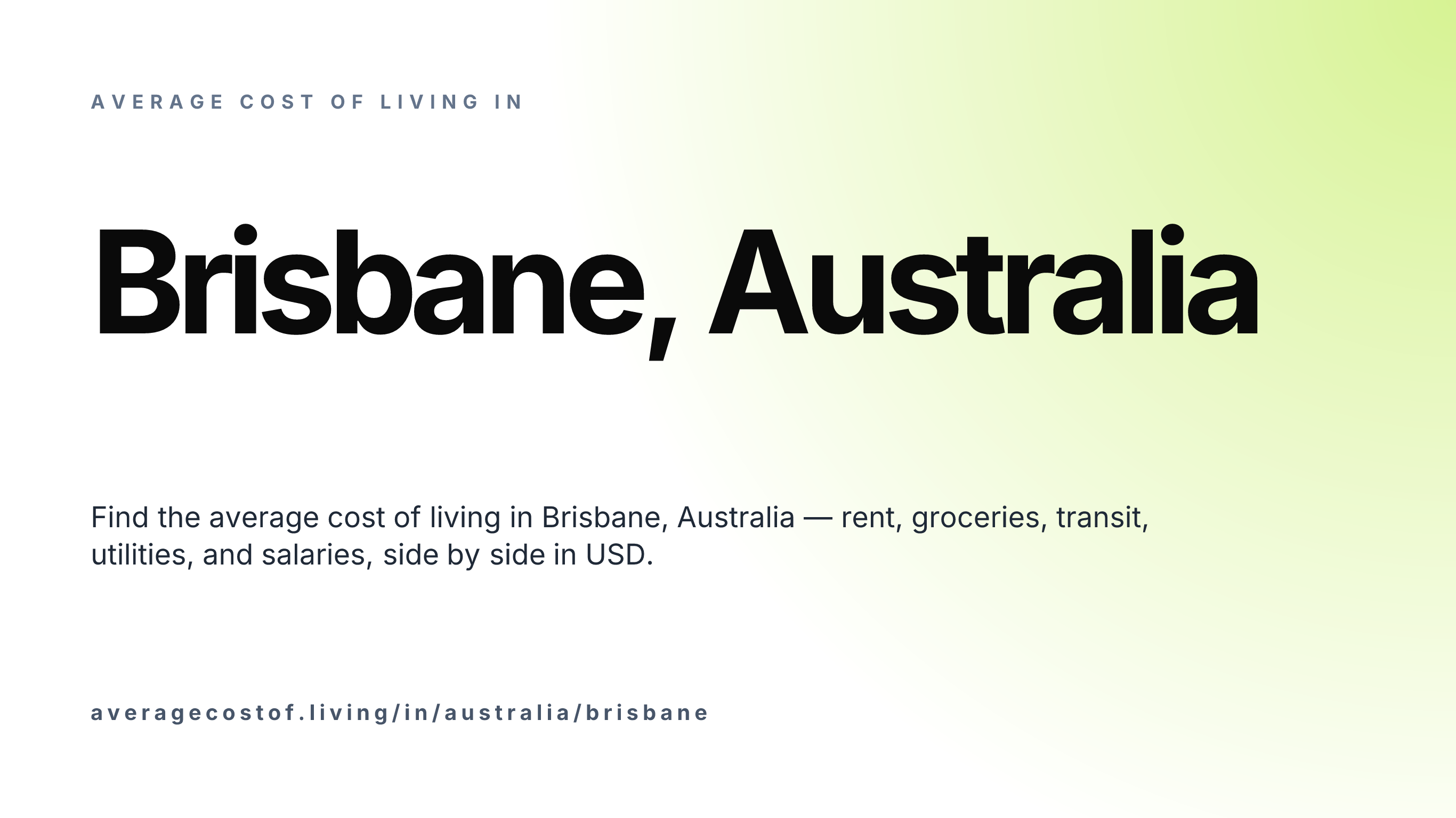 Cost of living in Brisbane, Australia — monthly rent, food, transport, utilities, and salary breakdown in USD.