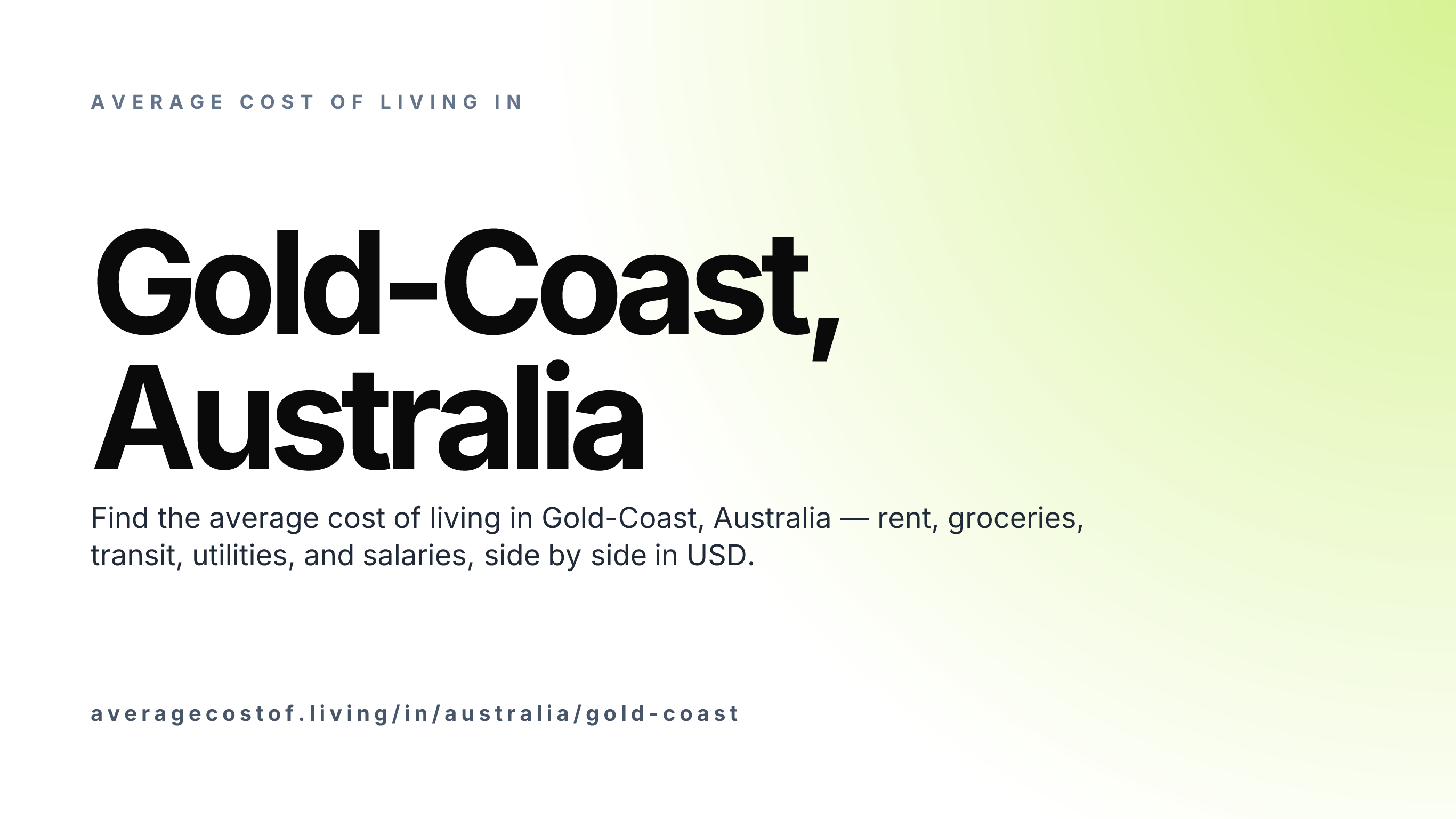 Cost of living in Gold-Coast, Australia — monthly rent, food, transport, utilities, and salary breakdown in USD.