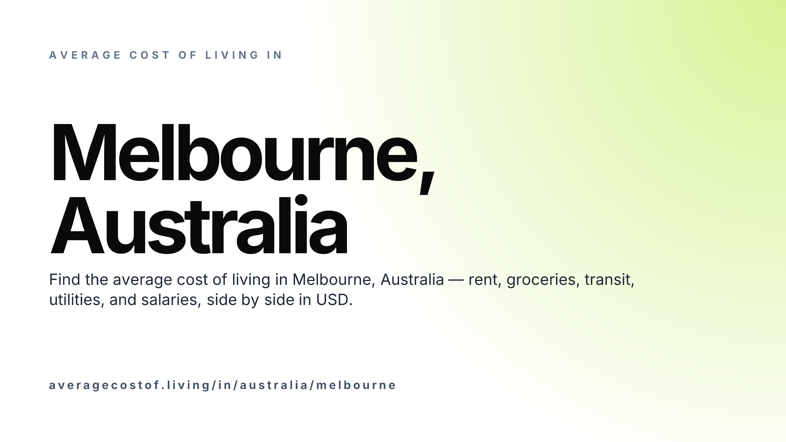 Cost of living in Melbourne, Australia — monthly rent, food, transport, utilities, and salary breakdown in USD.