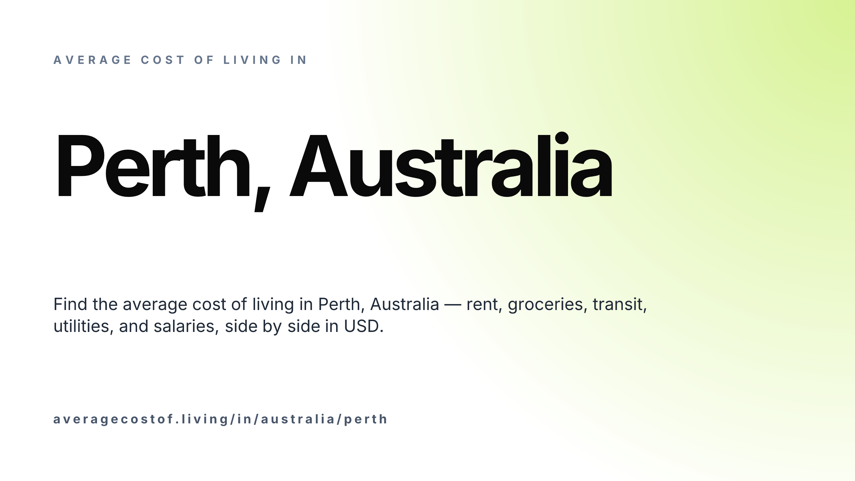 Cost of living in Perth, Australia — monthly rent, food, transport, utilities, and salary breakdown in USD.