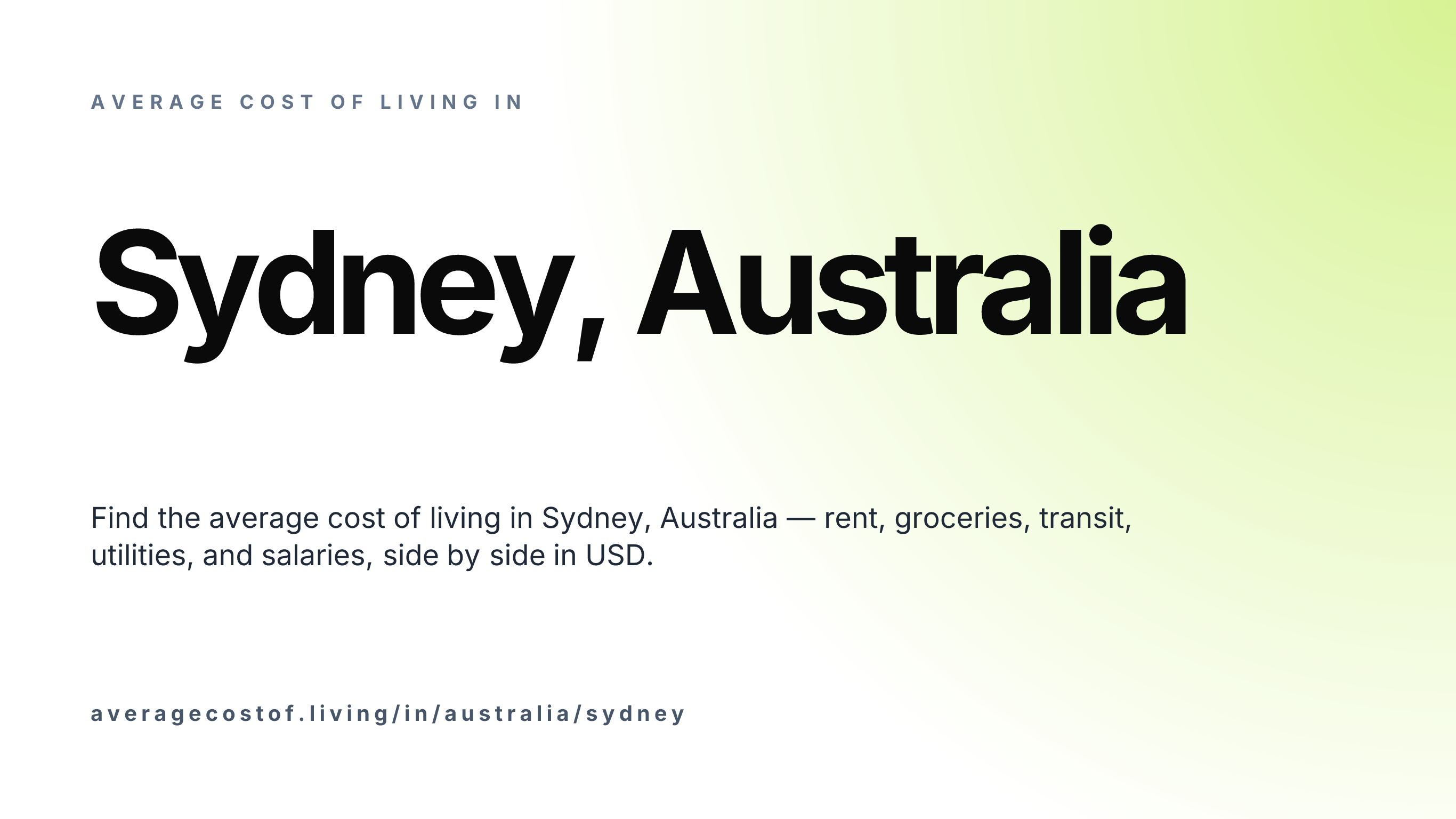 Cost of living in Sydney, Australia — monthly rent, food, transport, utilities, and salary breakdown in USD.