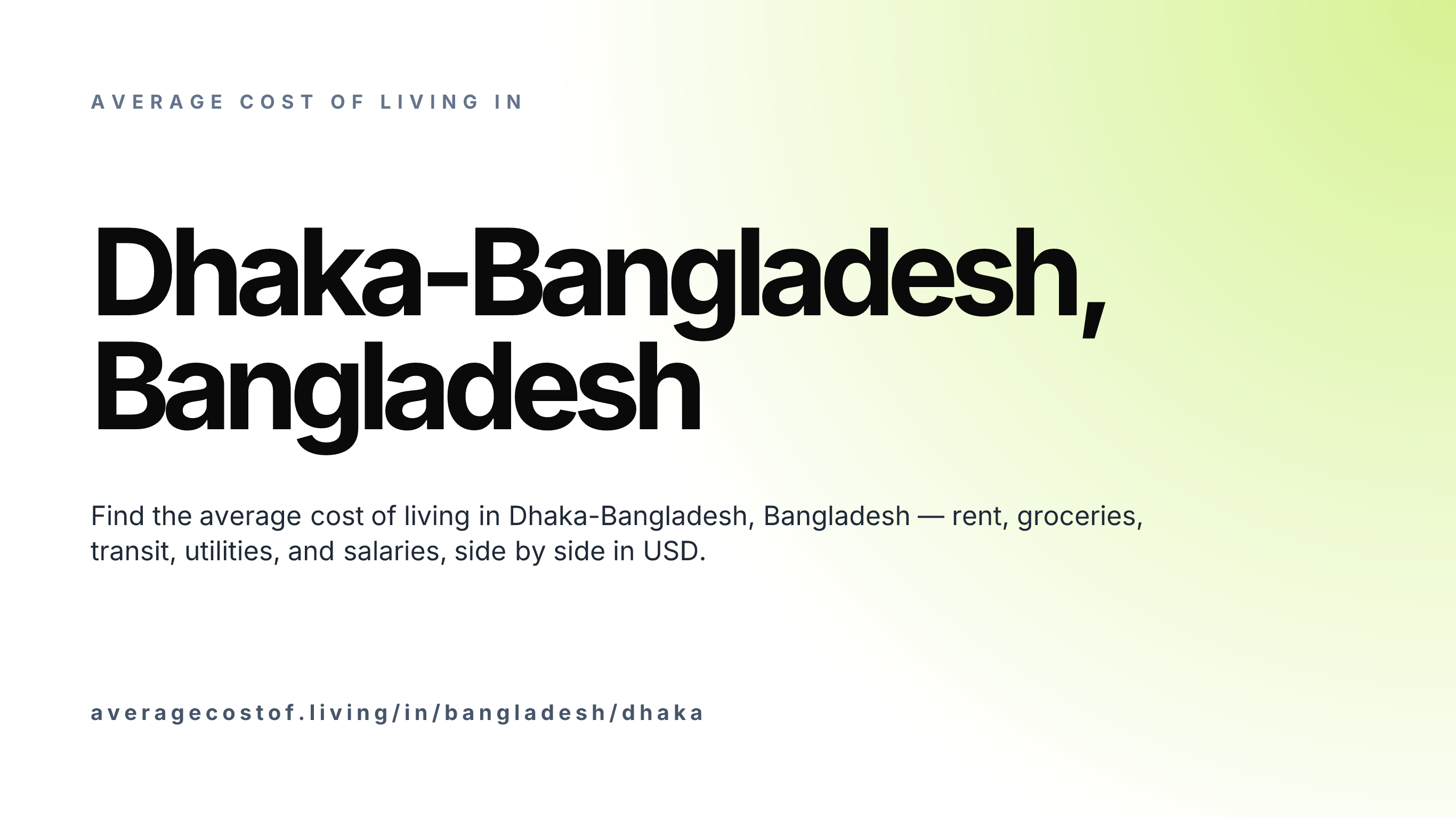 Cost of living in Dhaka-Bangladesh, Bangladesh — monthly rent, food, transport, utilities, and salary breakdown in USD.