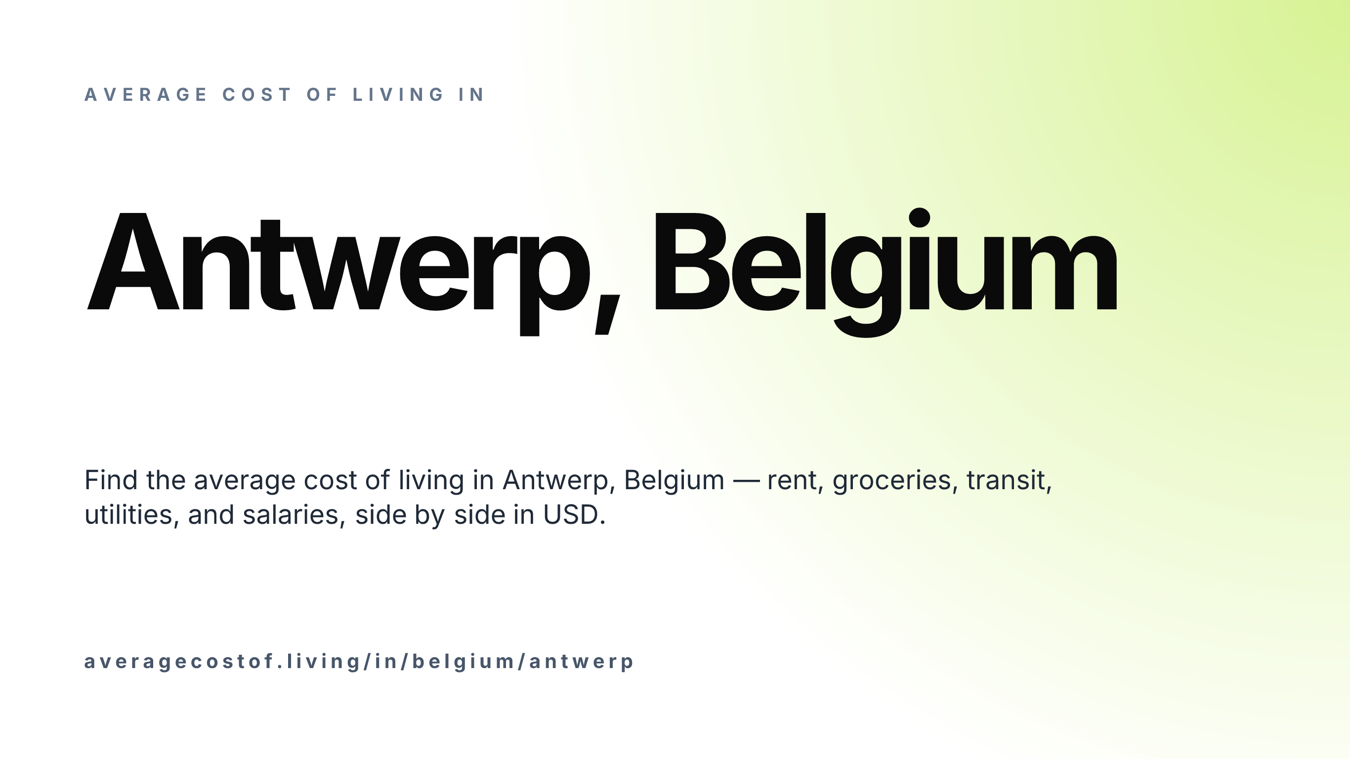 Cost of living in Antwerp, Belgium — monthly rent, food, transport, utilities, and salary breakdown in USD.