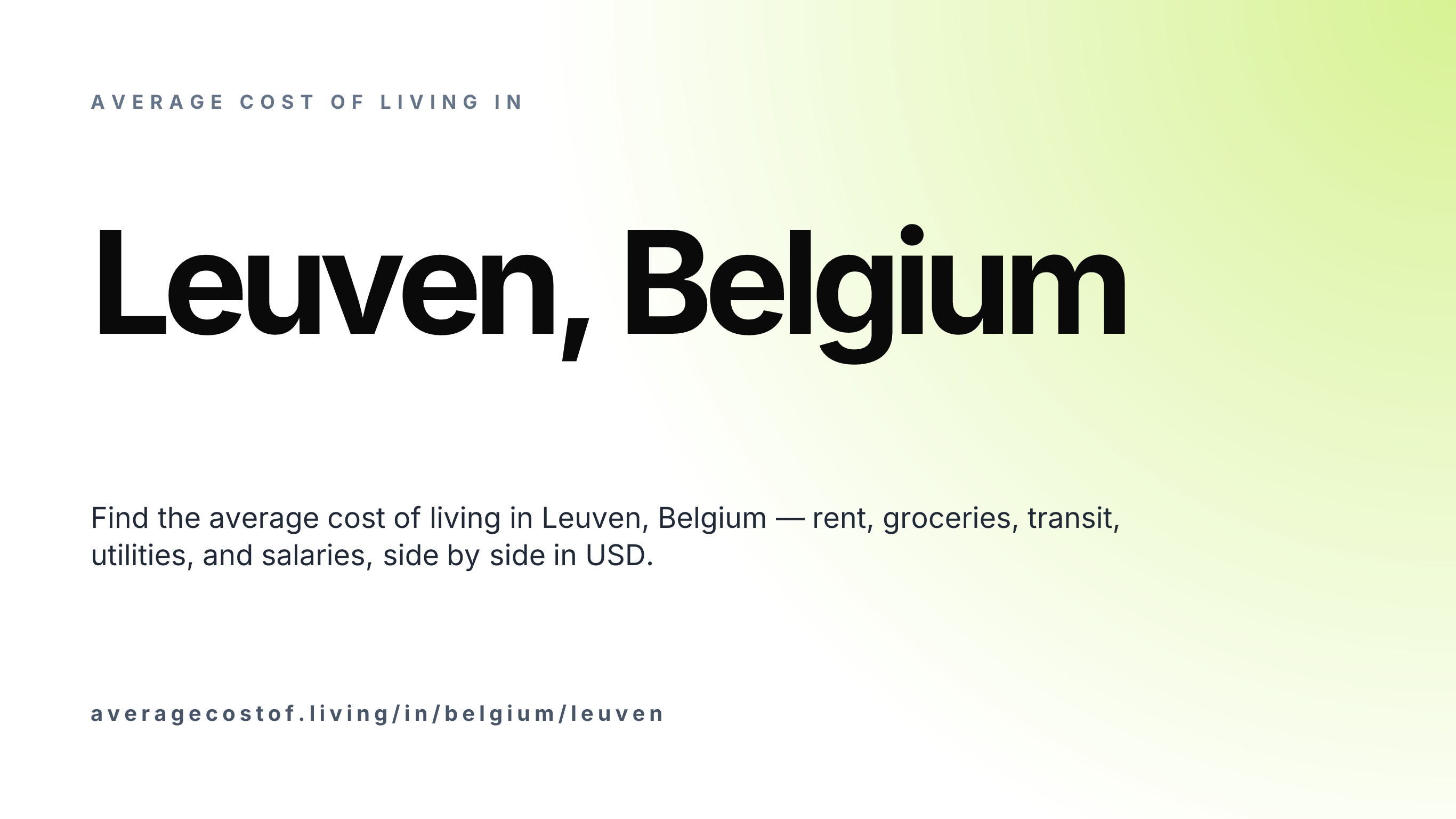 Cost of living in Leuven, Belgium — monthly rent, food, transport, utilities, and salary breakdown in USD.