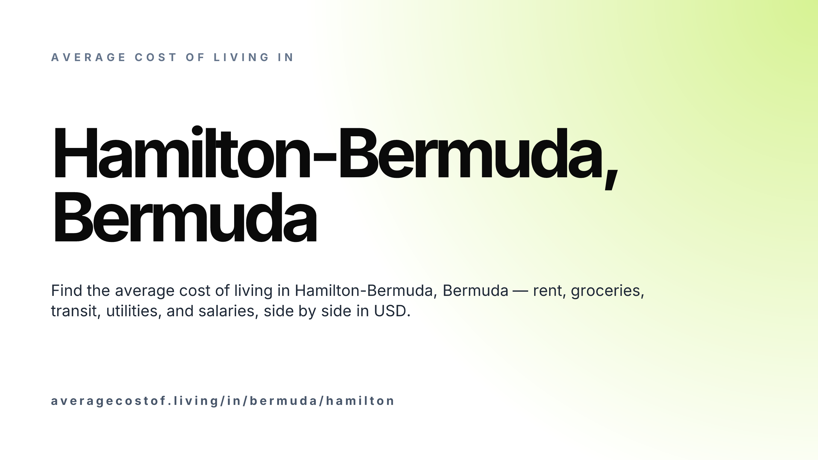 Cost of living in Hamilton-Bermuda, Bermuda — monthly rent, food, transport, utilities, and salary breakdown in USD.