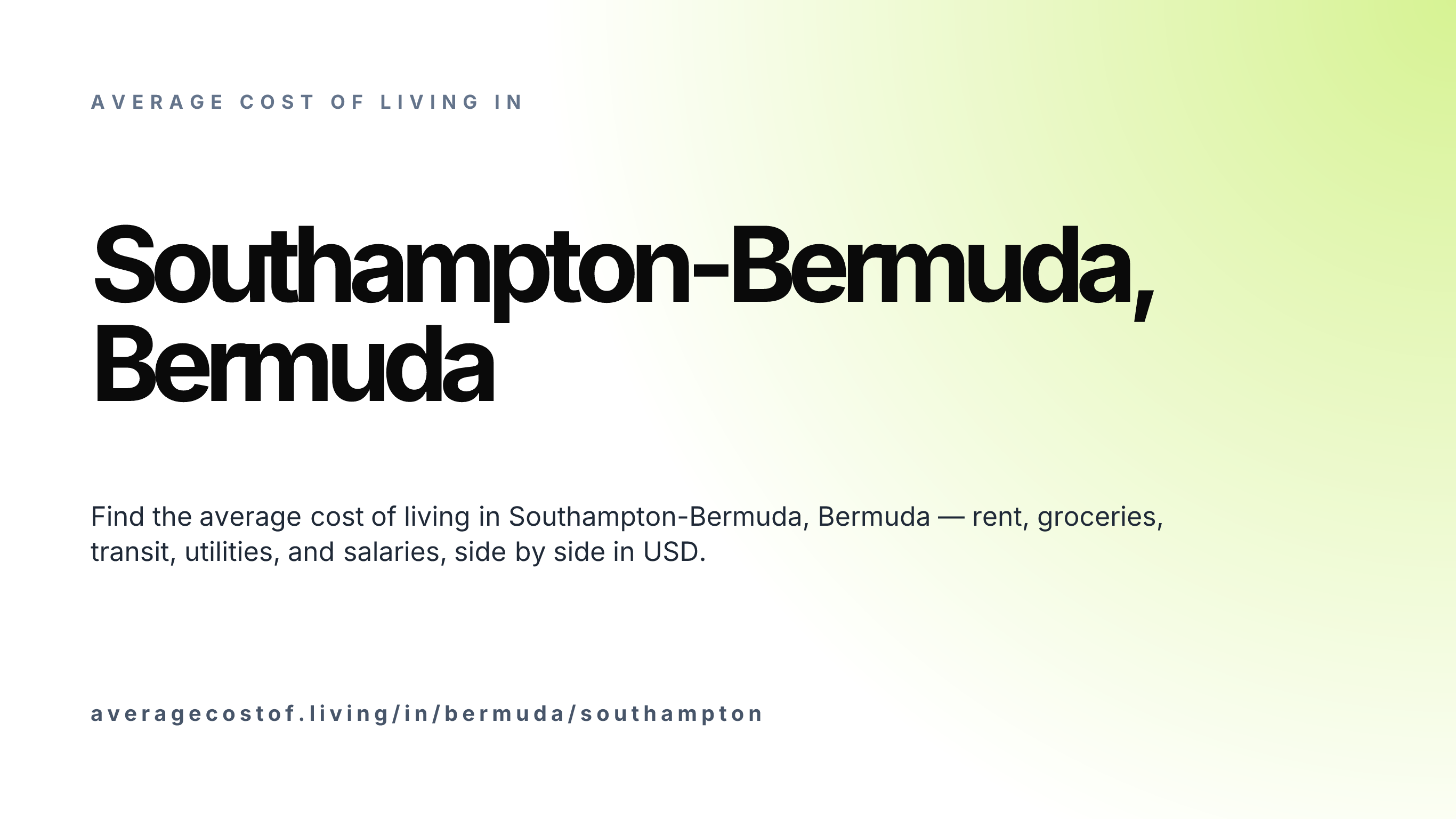 Cost of living in Southampton-Bermuda, Bermuda — monthly rent, food, transport, utilities, and salary breakdown in USD.
