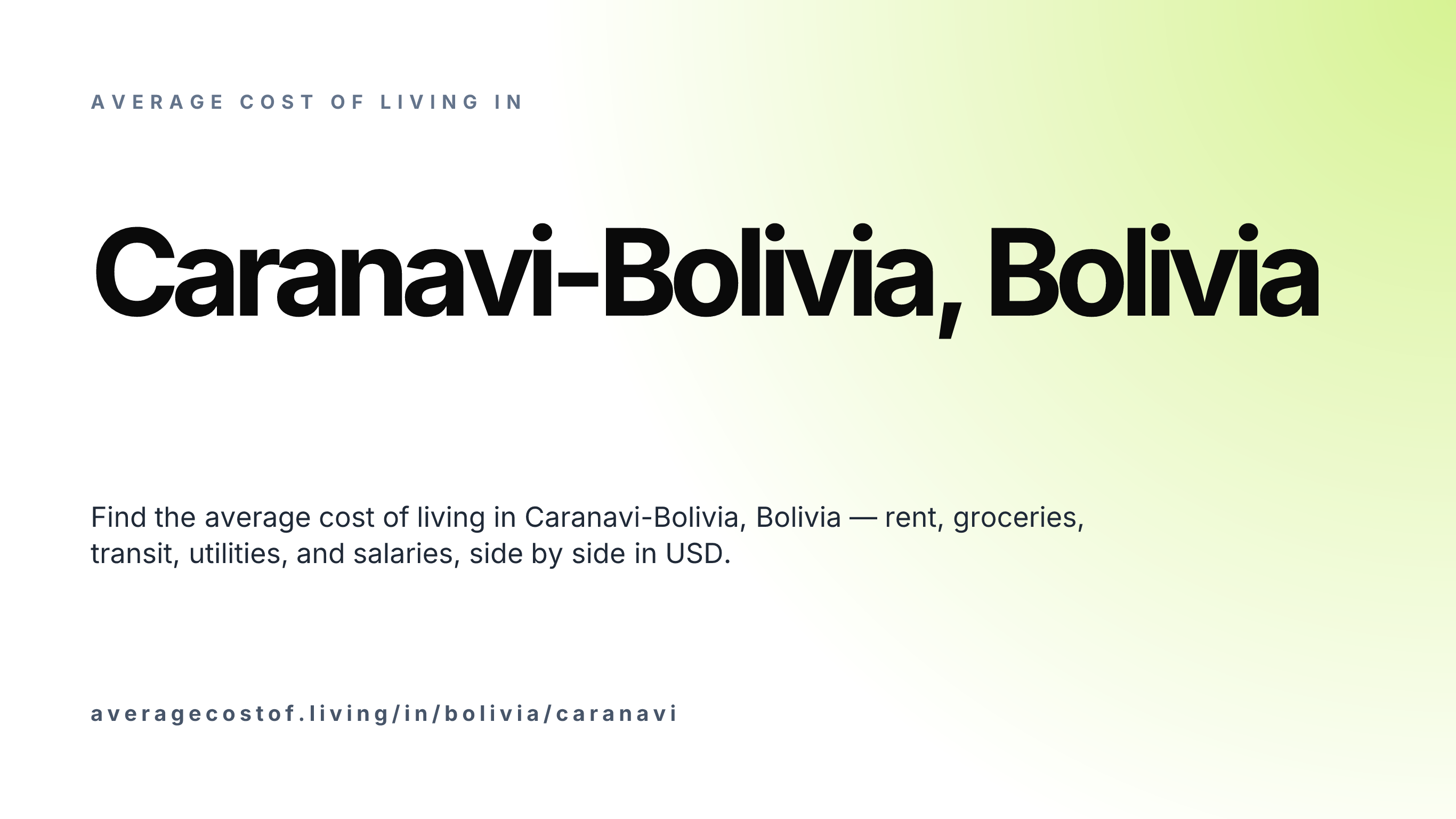 Cost of living in Caranavi-Bolivia, Bolivia — monthly rent, food, transport, utilities, and salary breakdown in USD.