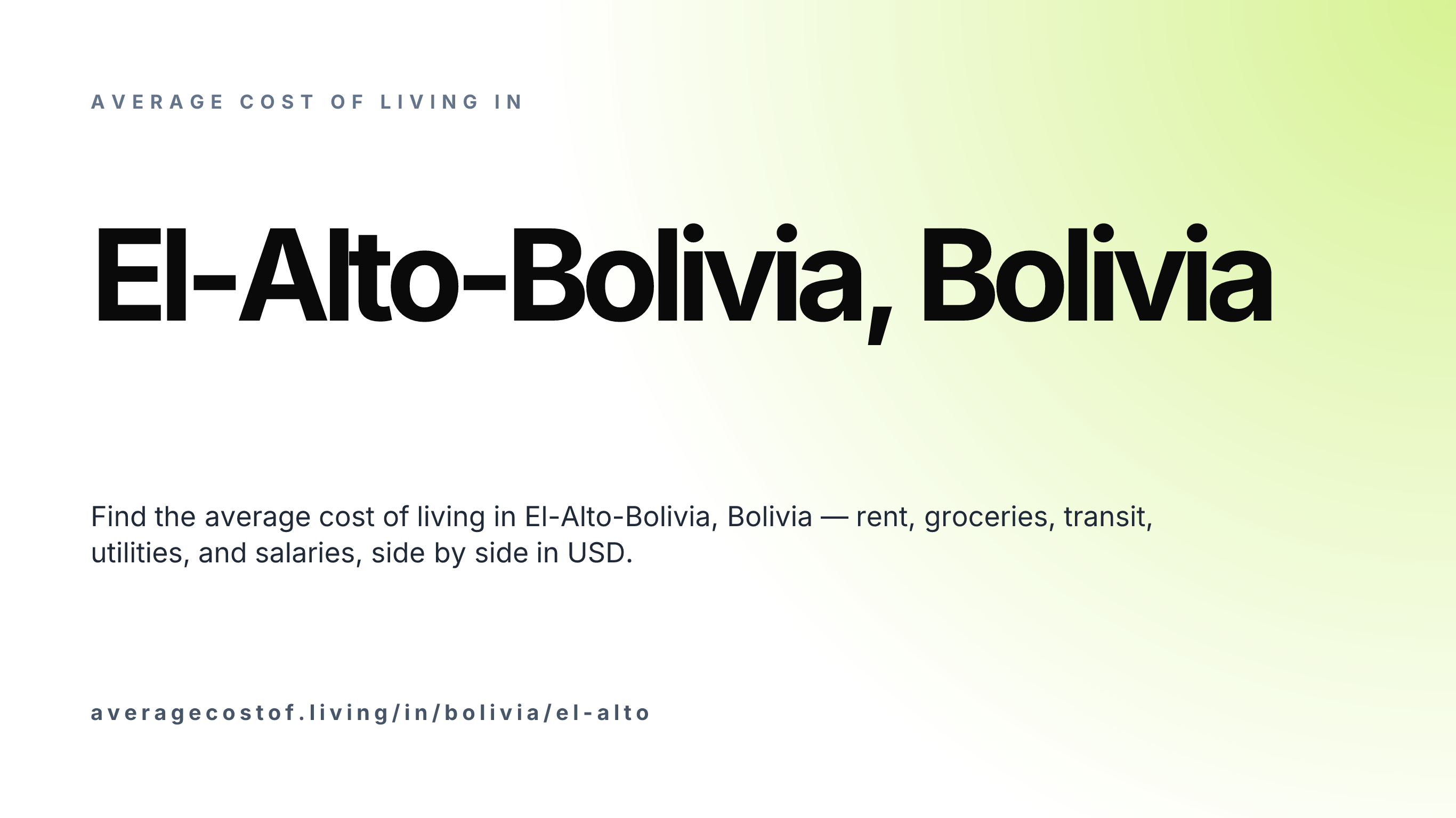 Cost of living in El-Alto-Bolivia, Bolivia — monthly rent, food, transport, utilities, and salary breakdown in USD.