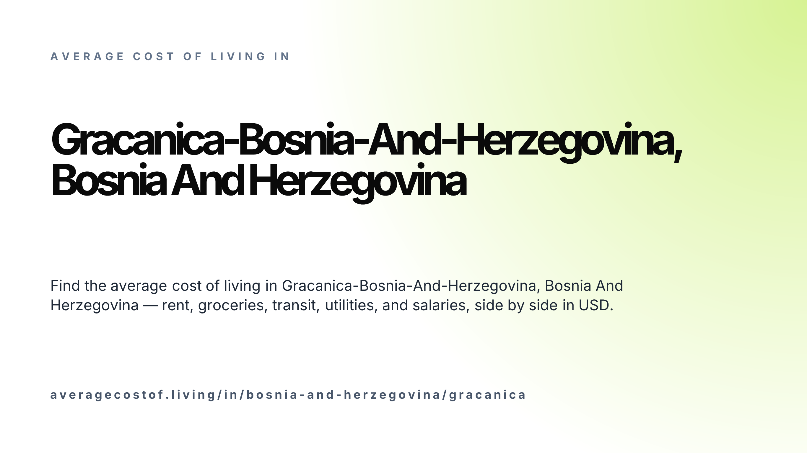 Cost of living in Gracanica-Bosnia-And-Herzegovina, Bosnia And Herzegovina — monthly rent, food, transport, utilities, and salary breakdown in USD.