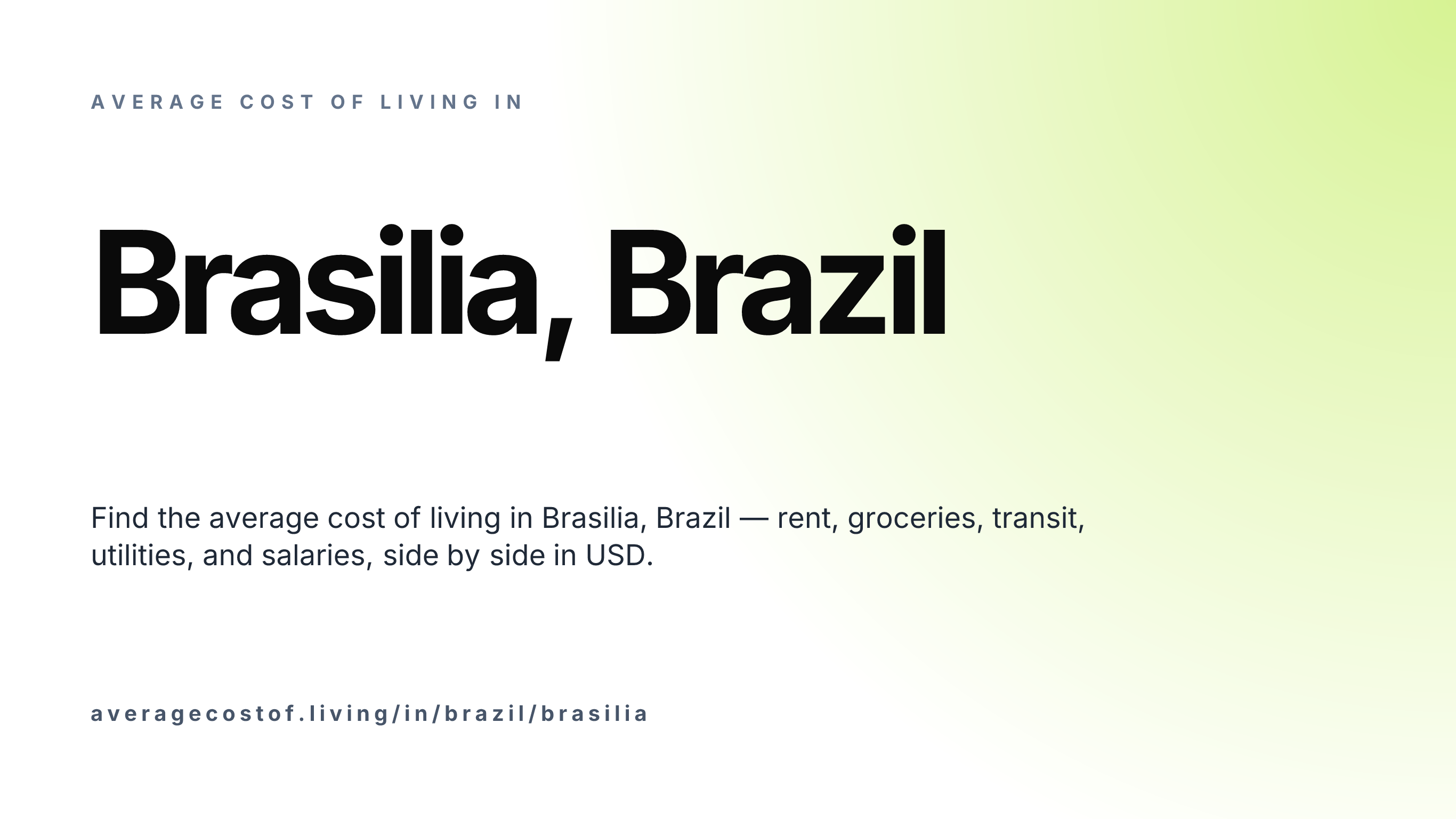Cost of living in Brasilia, Brazil — monthly rent, food, transport, utilities, and salary breakdown in USD.