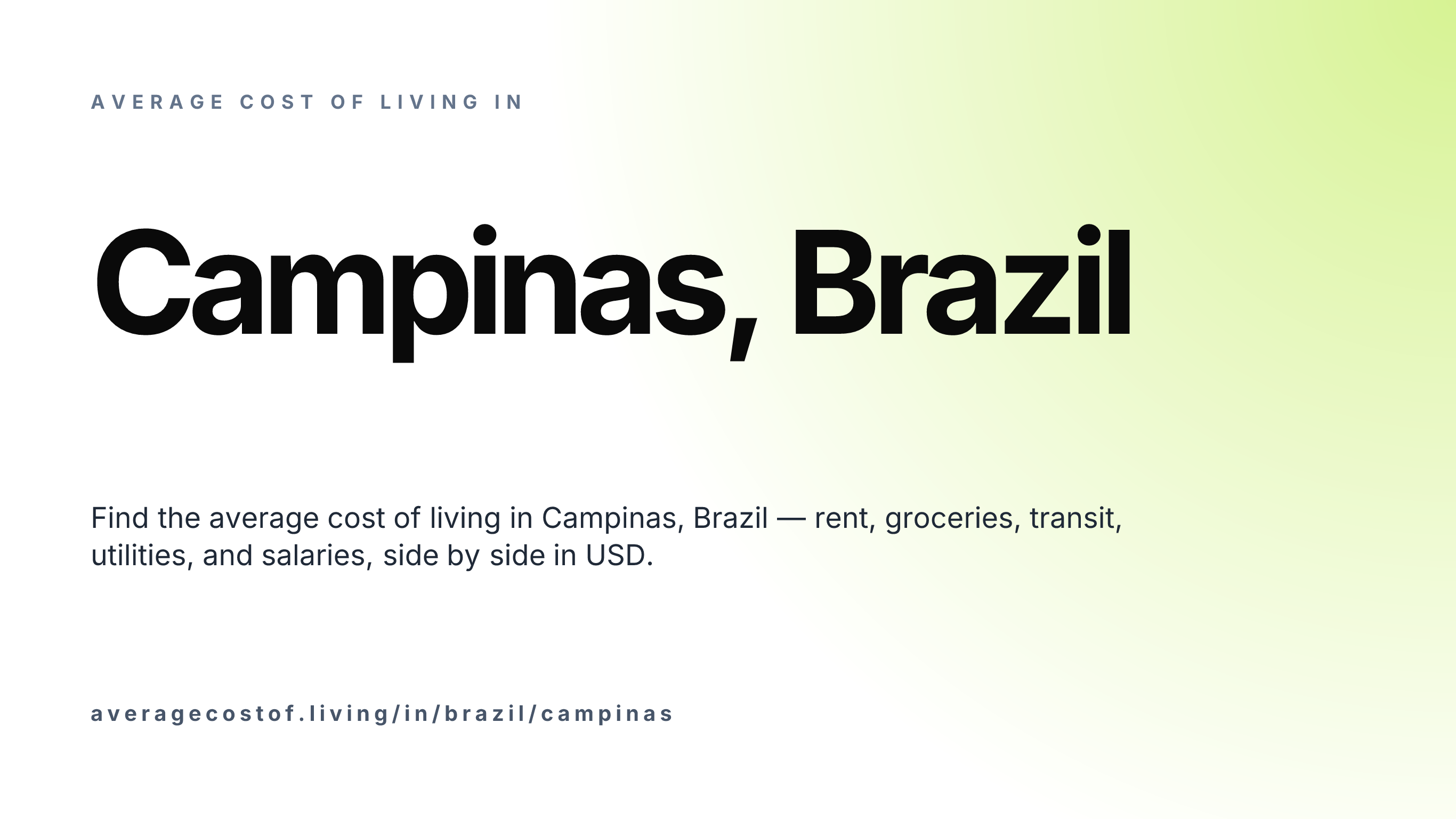 Cost of living in Campinas, Brazil — monthly rent, food, transport, utilities, and salary breakdown in USD.