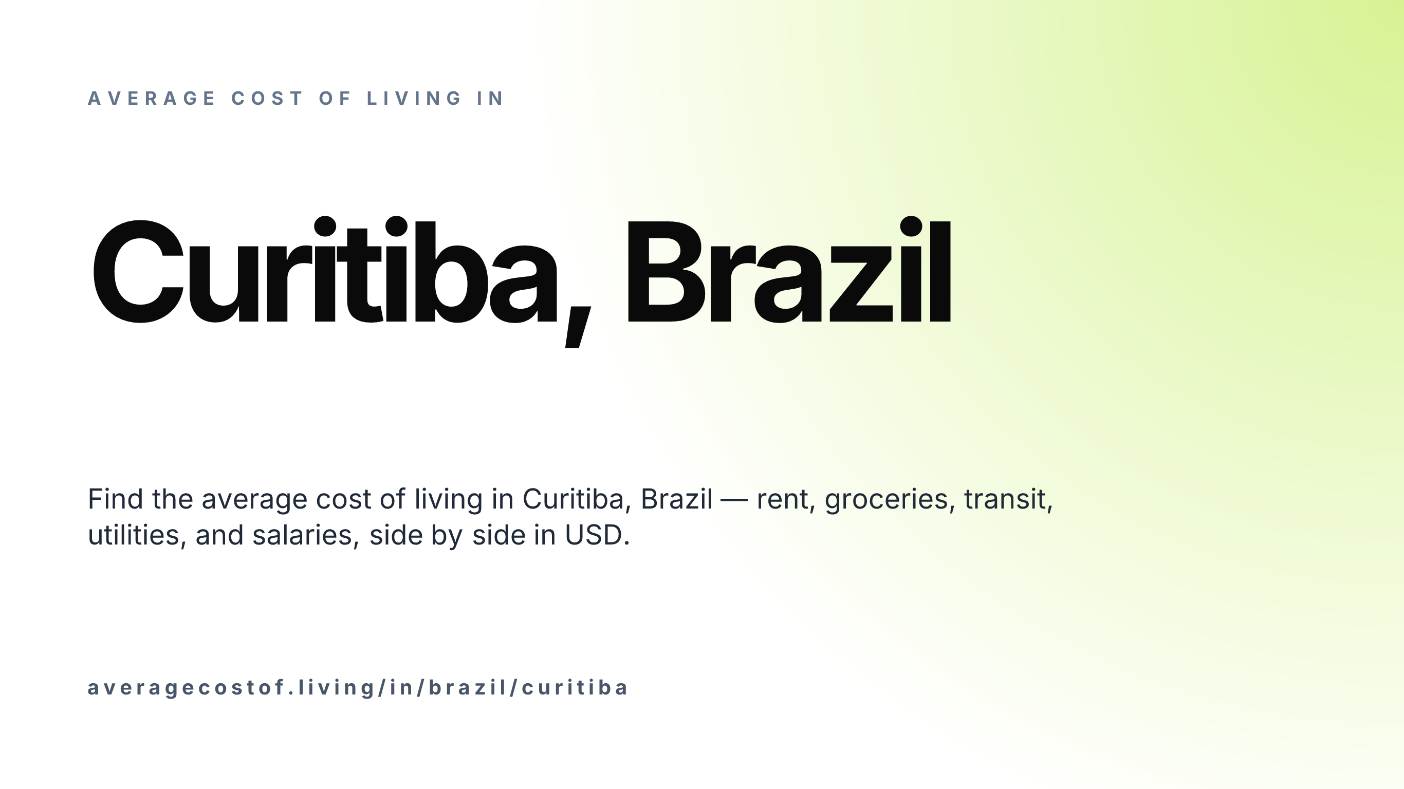 Cost of living in Curitiba, Brazil — monthly rent, food, transport, utilities, and salary breakdown in USD.