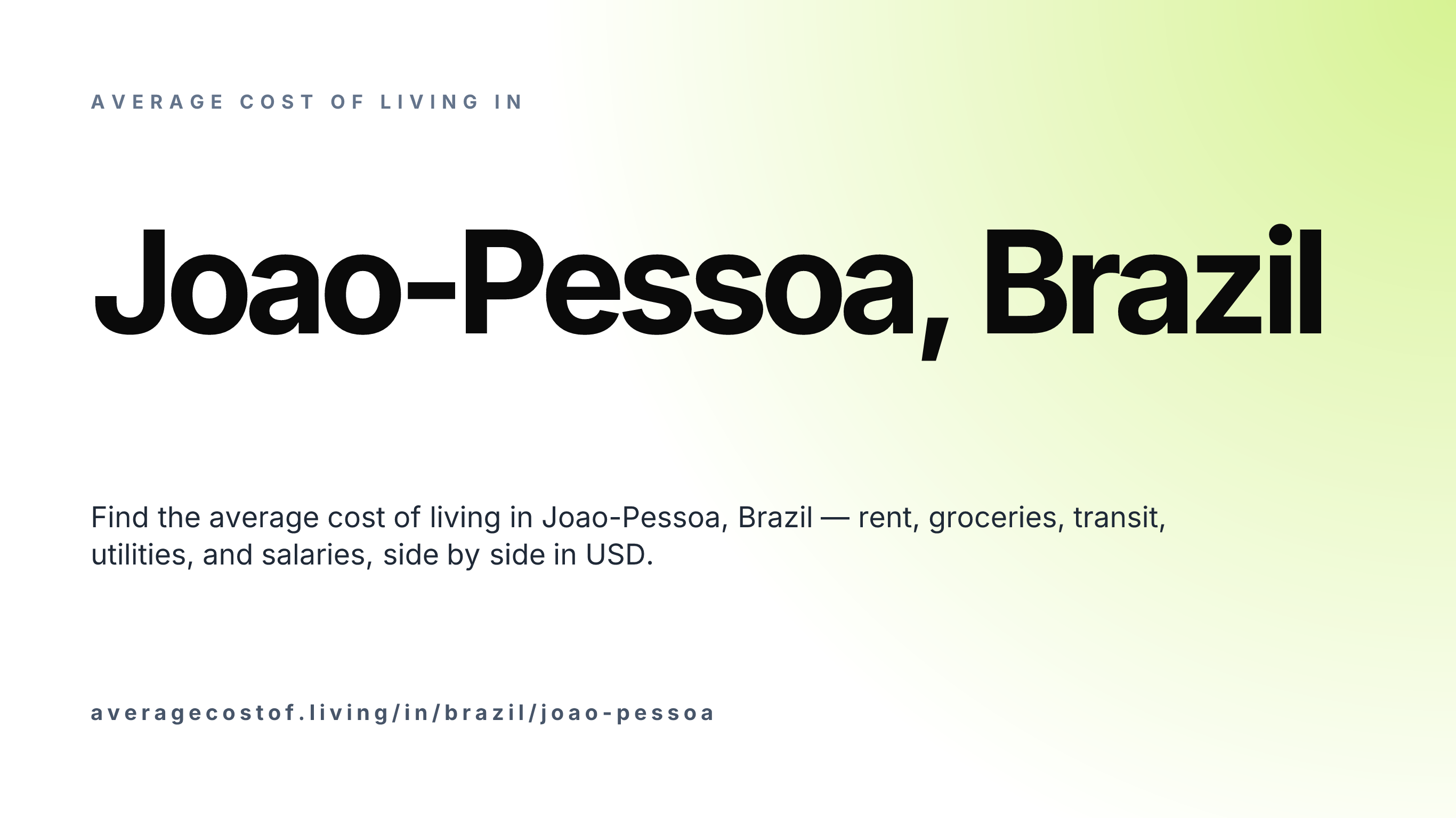 Cost of living in Joao-Pessoa, Brazil — monthly rent, food, transport, utilities, and salary breakdown in USD.