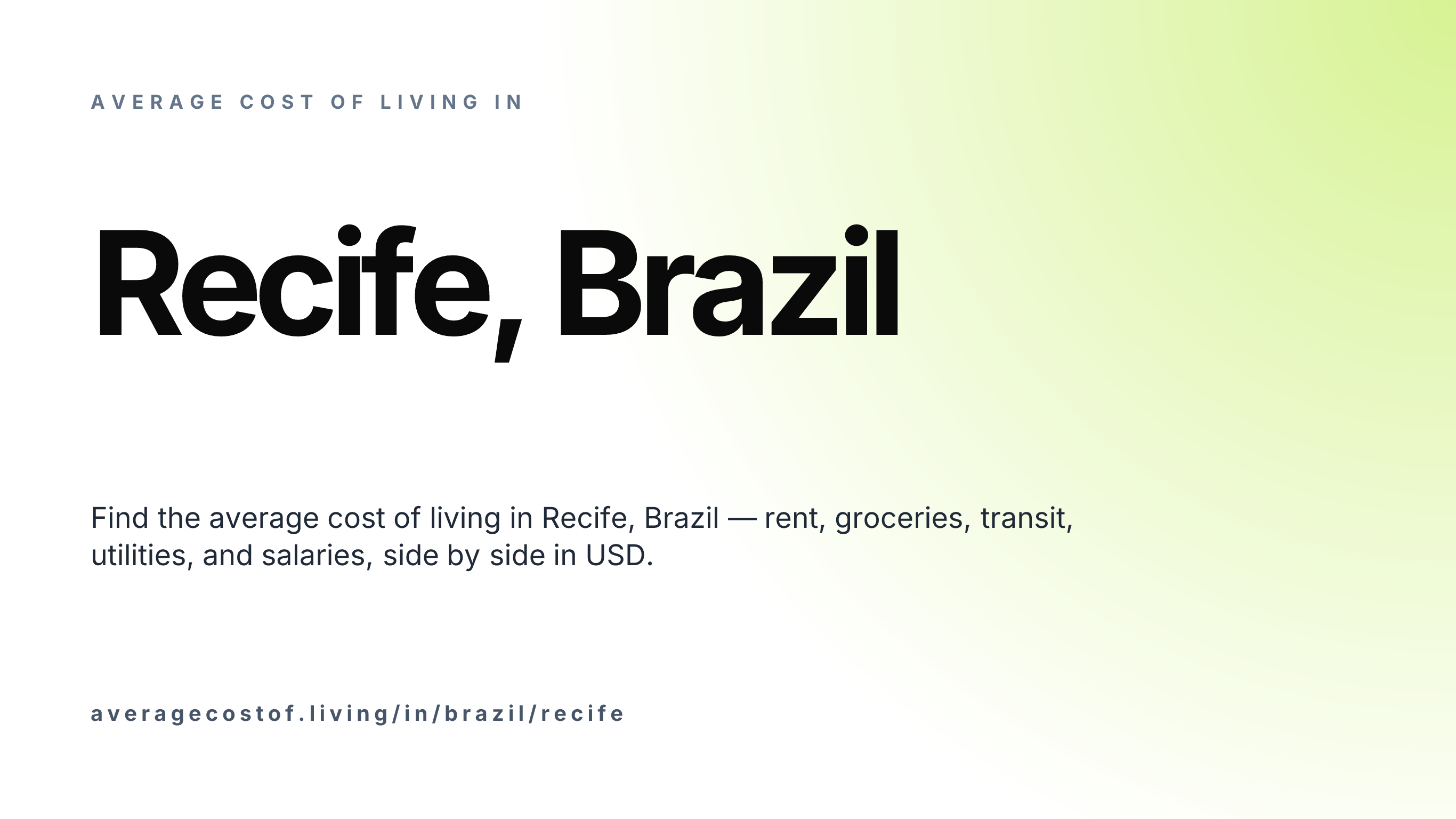 Cost of living in Recife, Brazil — monthly rent, food, transport, utilities, and salary breakdown in USD.