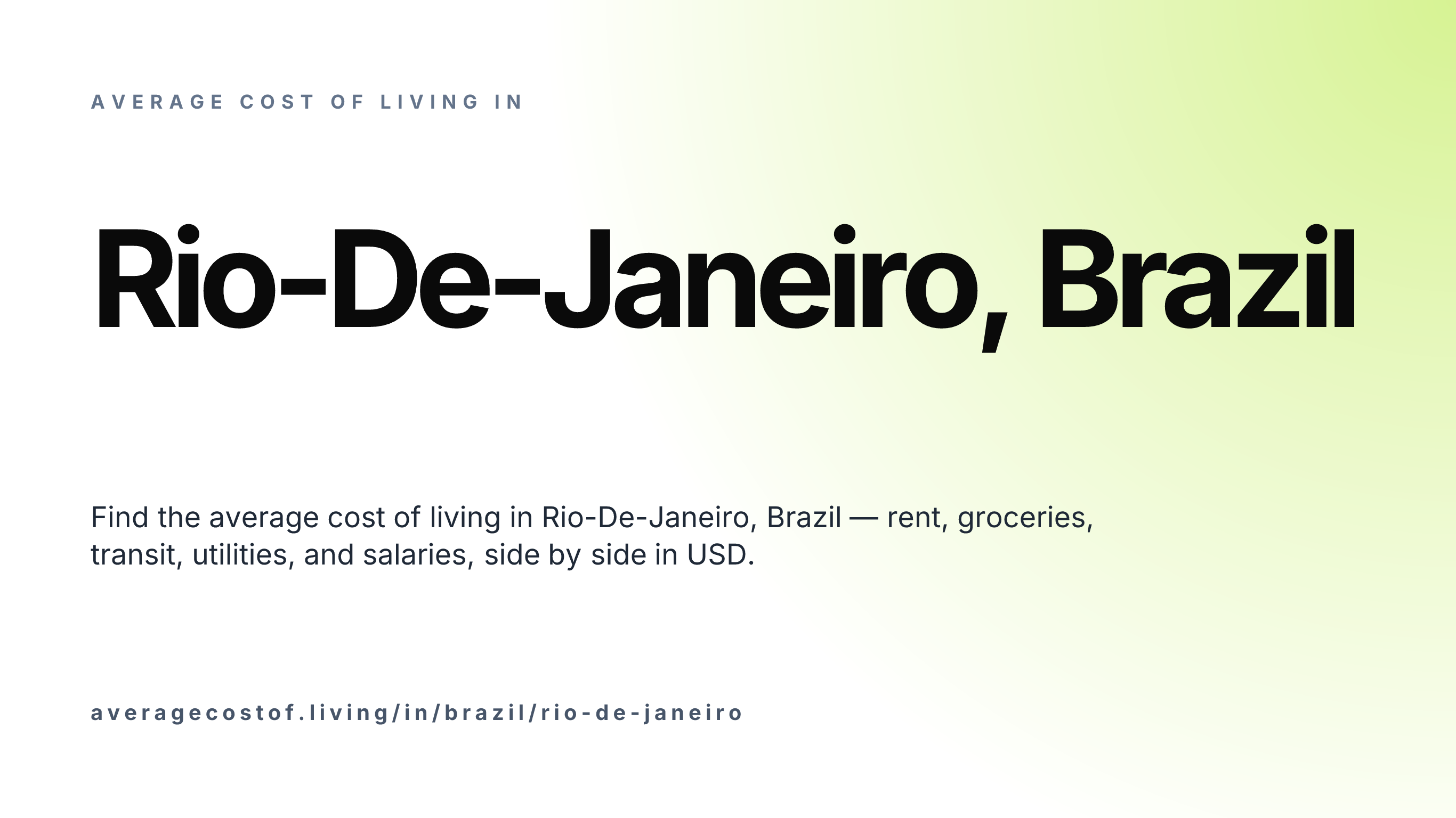Cost of living in Rio-De-Janeiro, Brazil — monthly rent, food, transport, utilities, and salary breakdown in USD.
