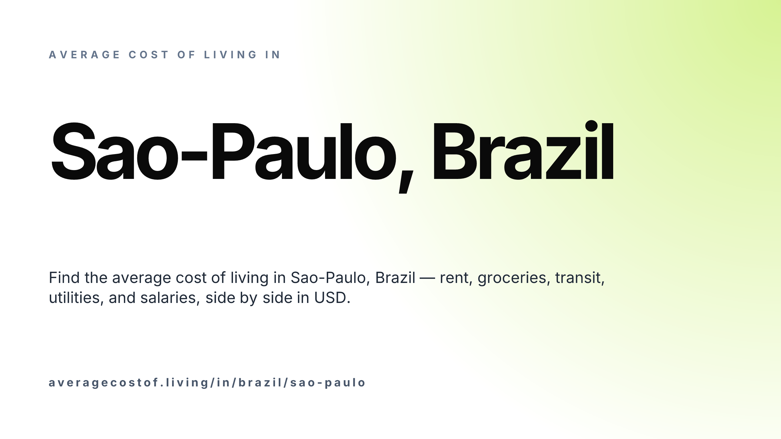 Cost of living in Sao-Paulo, Brazil — monthly rent, food, transport, utilities, and salary breakdown in USD.