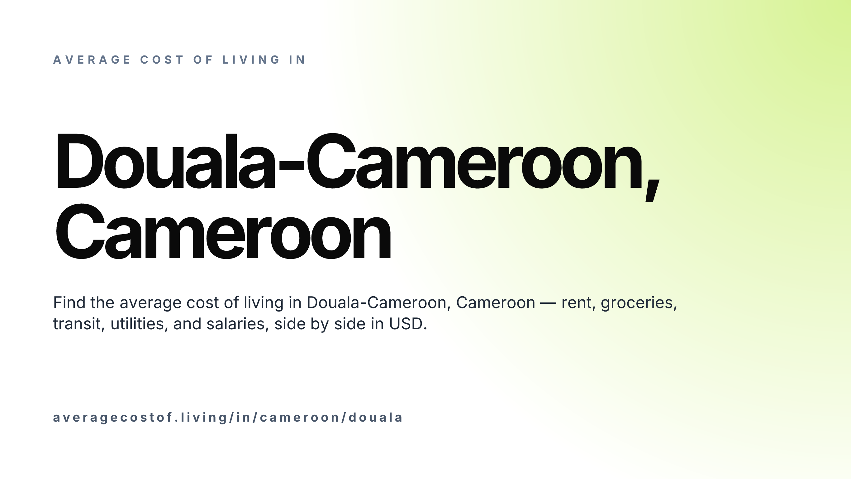 Cost of living in Douala-Cameroon, Cameroon — monthly rent, food, transport, utilities, and salary breakdown in USD.
