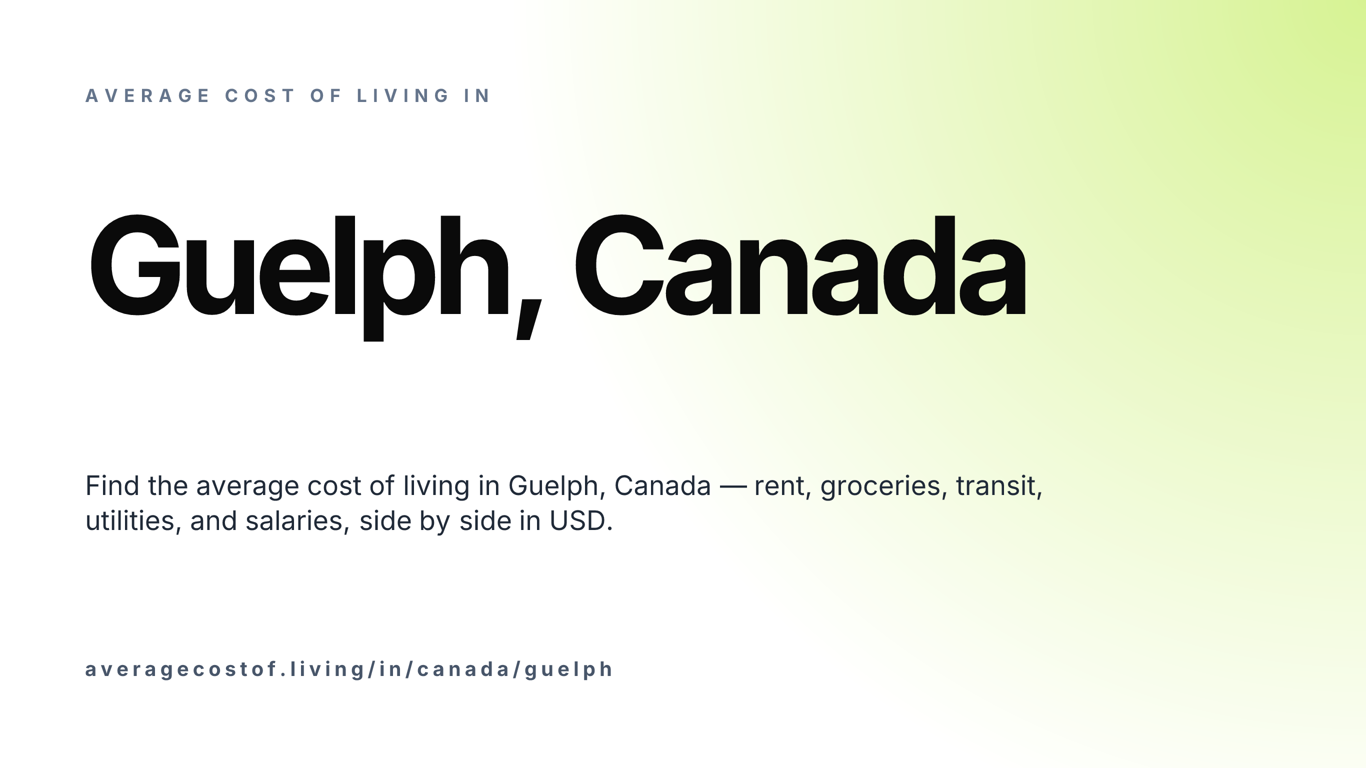Cost of living in Guelph, Canada — monthly rent, food, transport, utilities, and salary breakdown in USD.