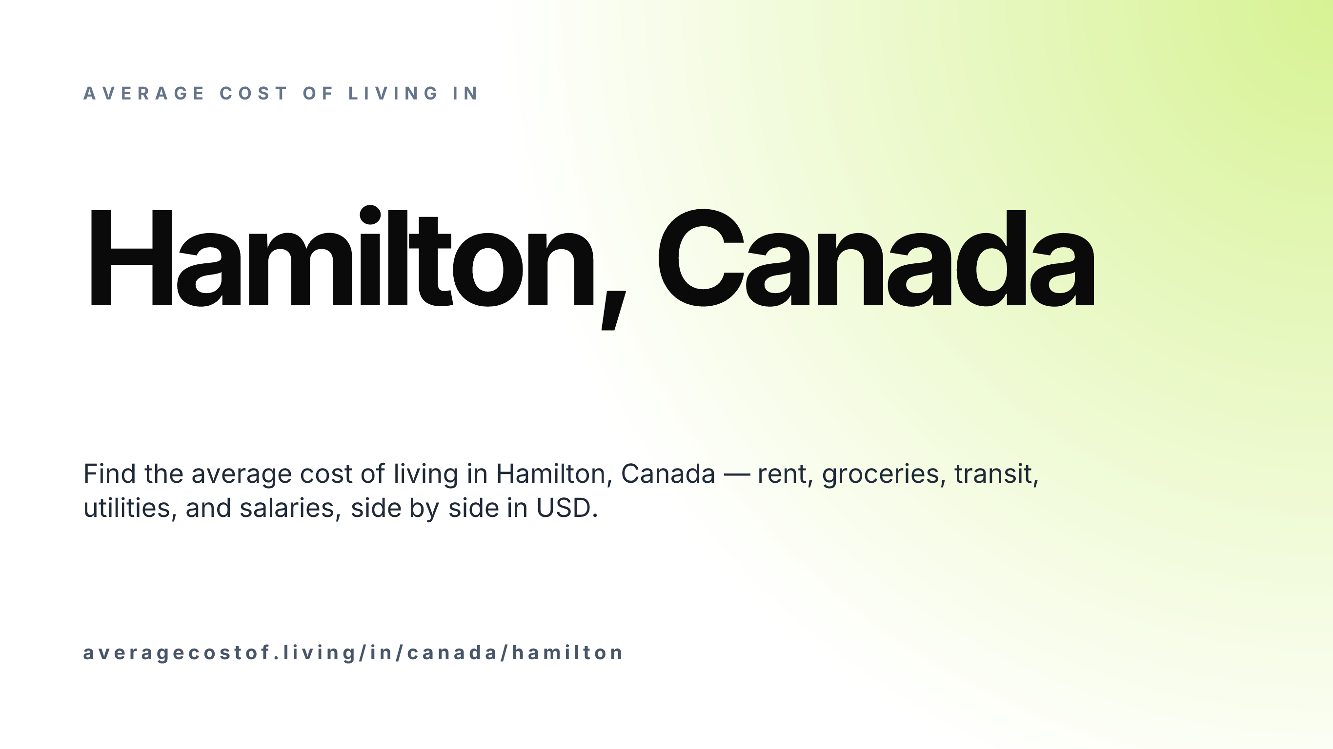 Cost of living in Hamilton, Canada — monthly rent, food, transport, utilities, and salary breakdown in USD.