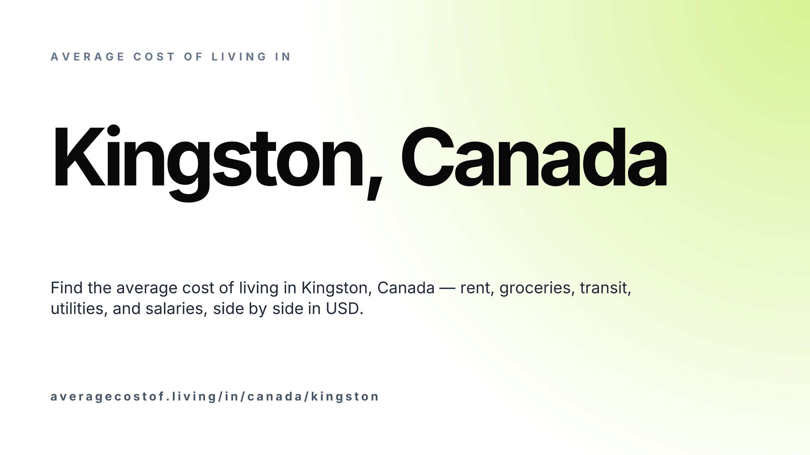 Cost of living in Kingston, Canada — monthly rent, food, transport, utilities, and salary breakdown in USD.