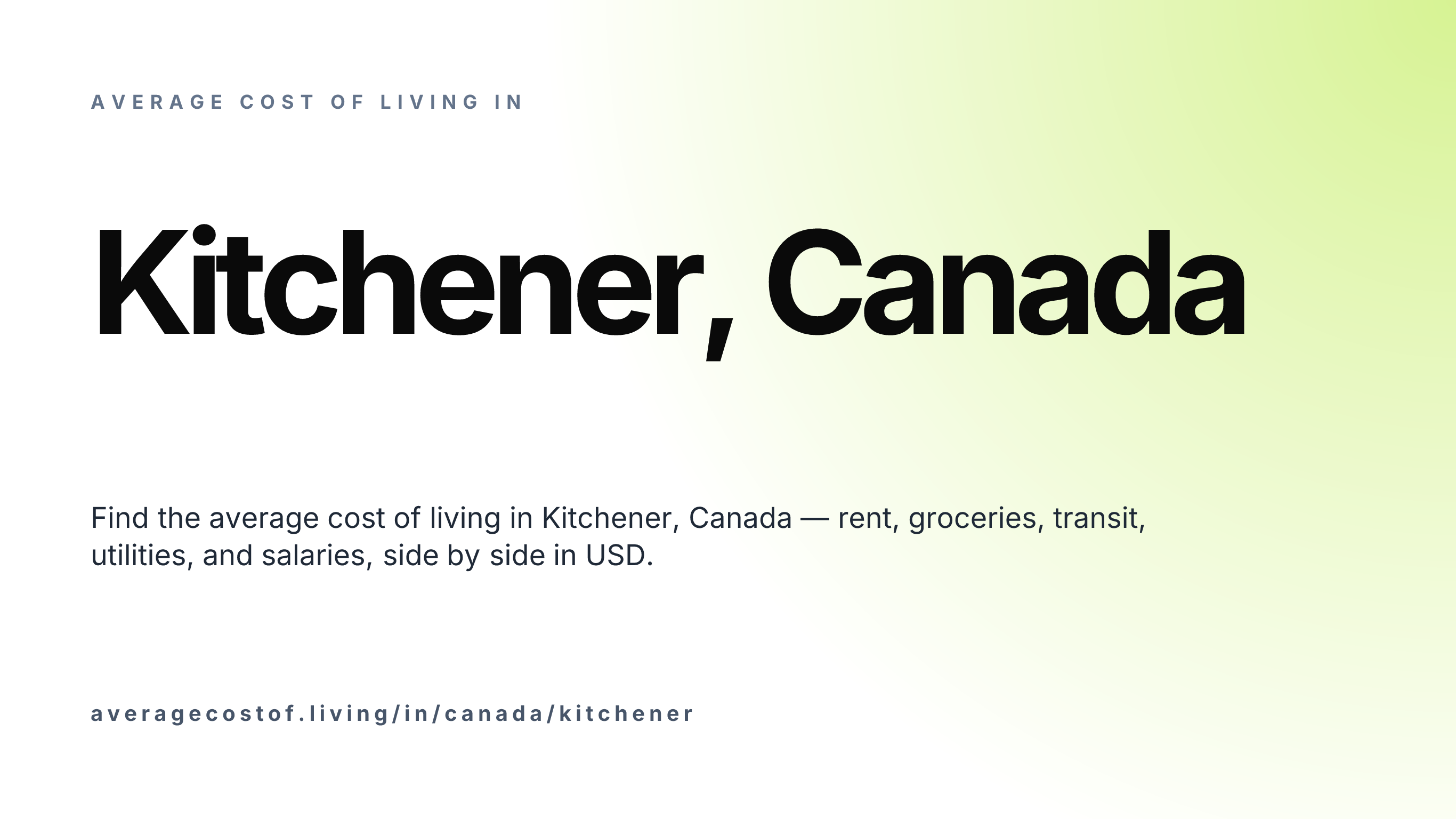 Cost of living in Kitchener, Canada — monthly rent, food, transport, utilities, and salary breakdown in USD.