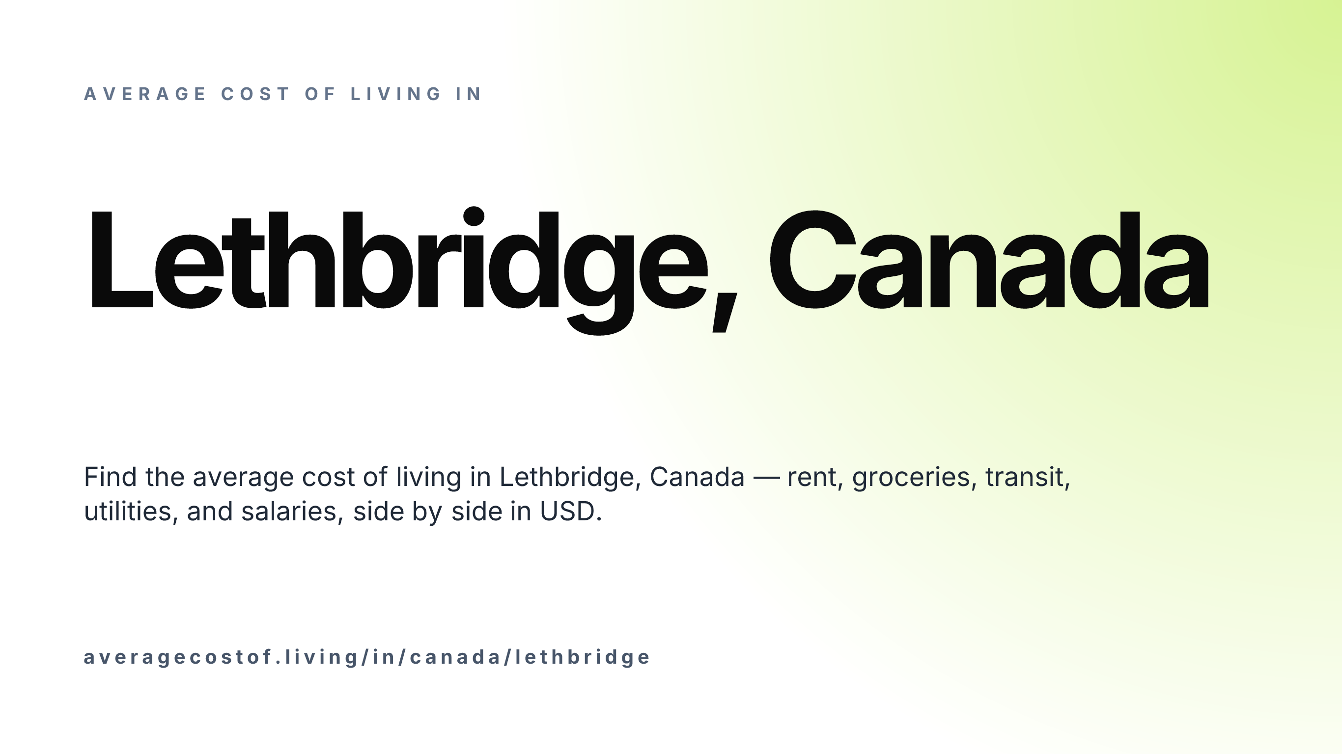 Cost of living in Lethbridge, Canada — monthly rent, food, transport, utilities, and salary breakdown in USD.