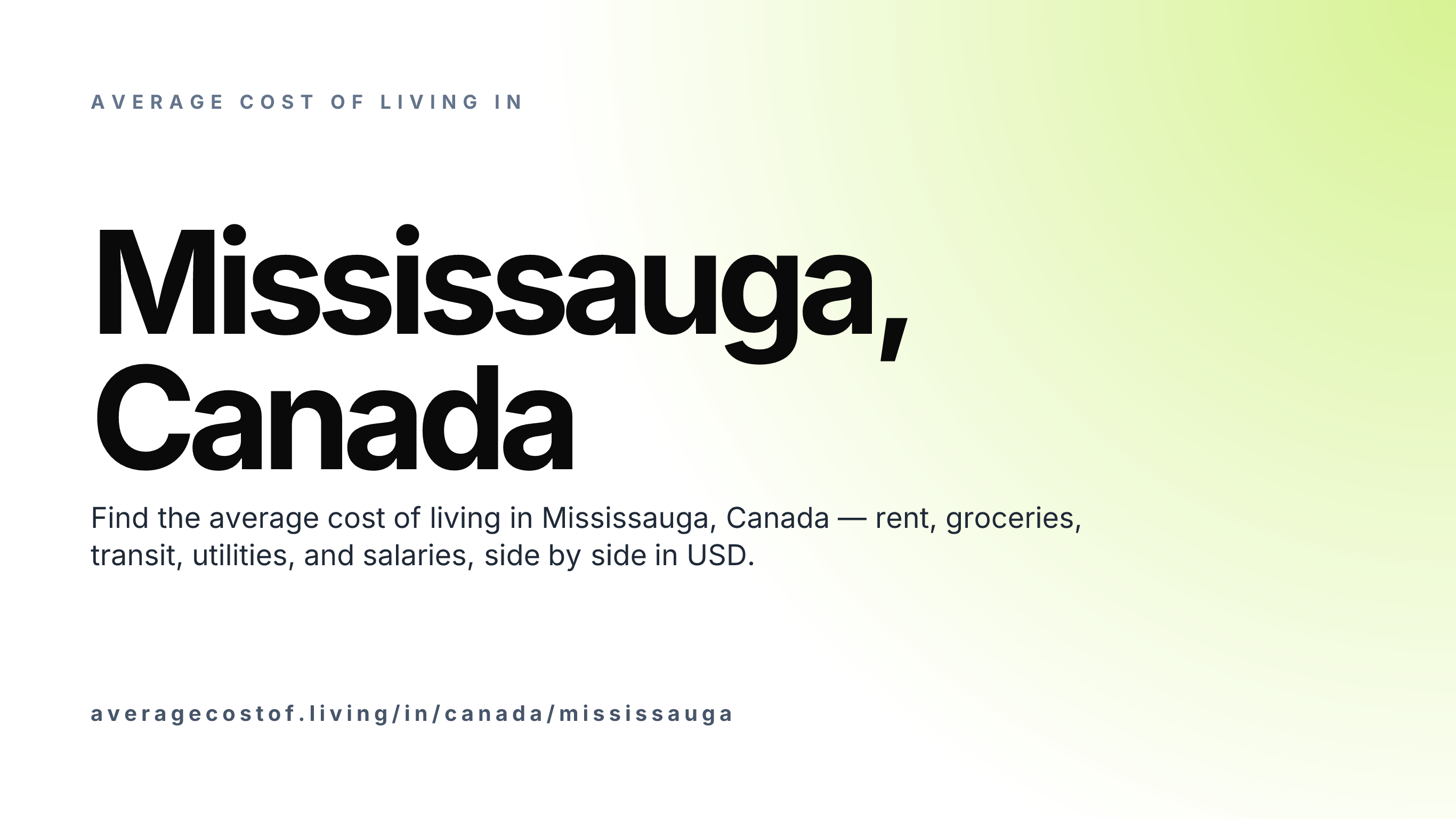 Cost of living in Mississauga, Canada — monthly rent, food, transport, utilities, and salary breakdown in USD.