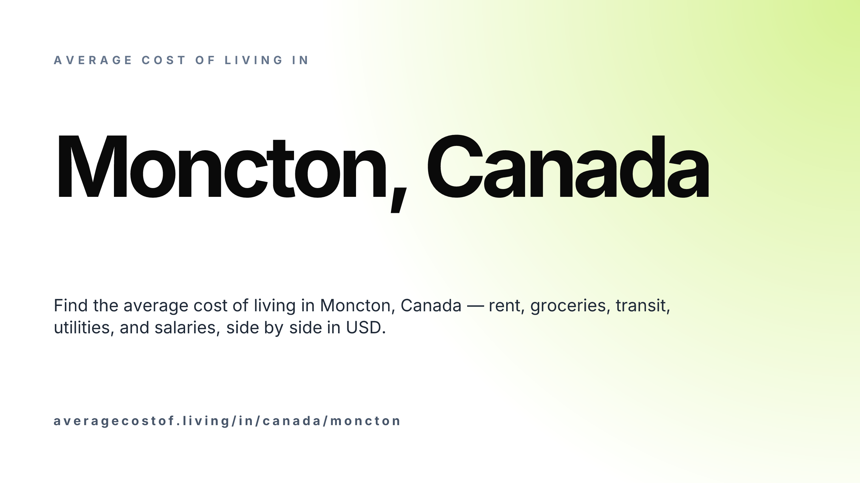 Cost of living in Moncton, Canada — monthly rent, food, transport, utilities, and salary breakdown in USD.