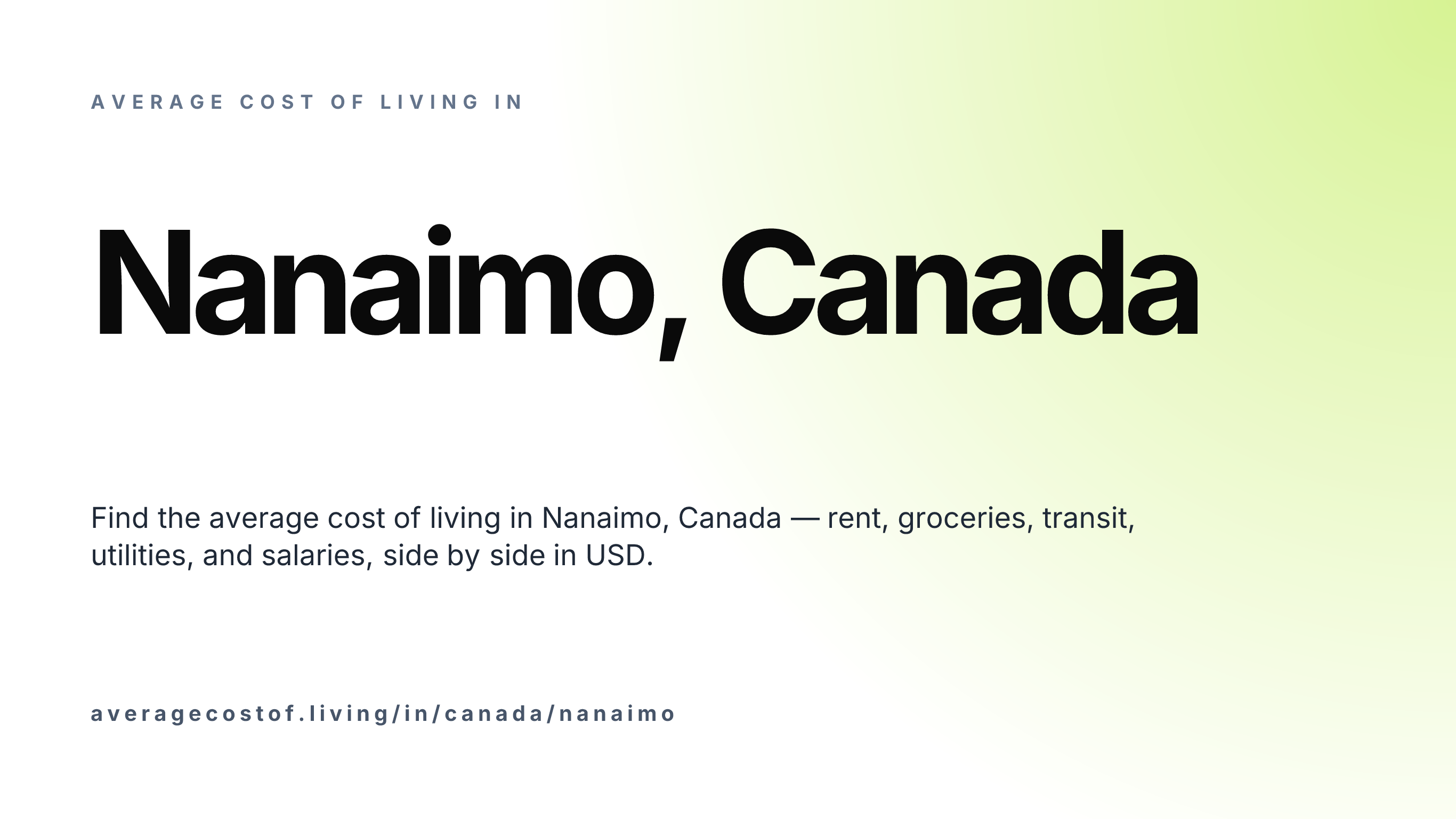 Cost of living in Nanaimo, Canada — monthly rent, food, transport, utilities, and salary breakdown in USD.