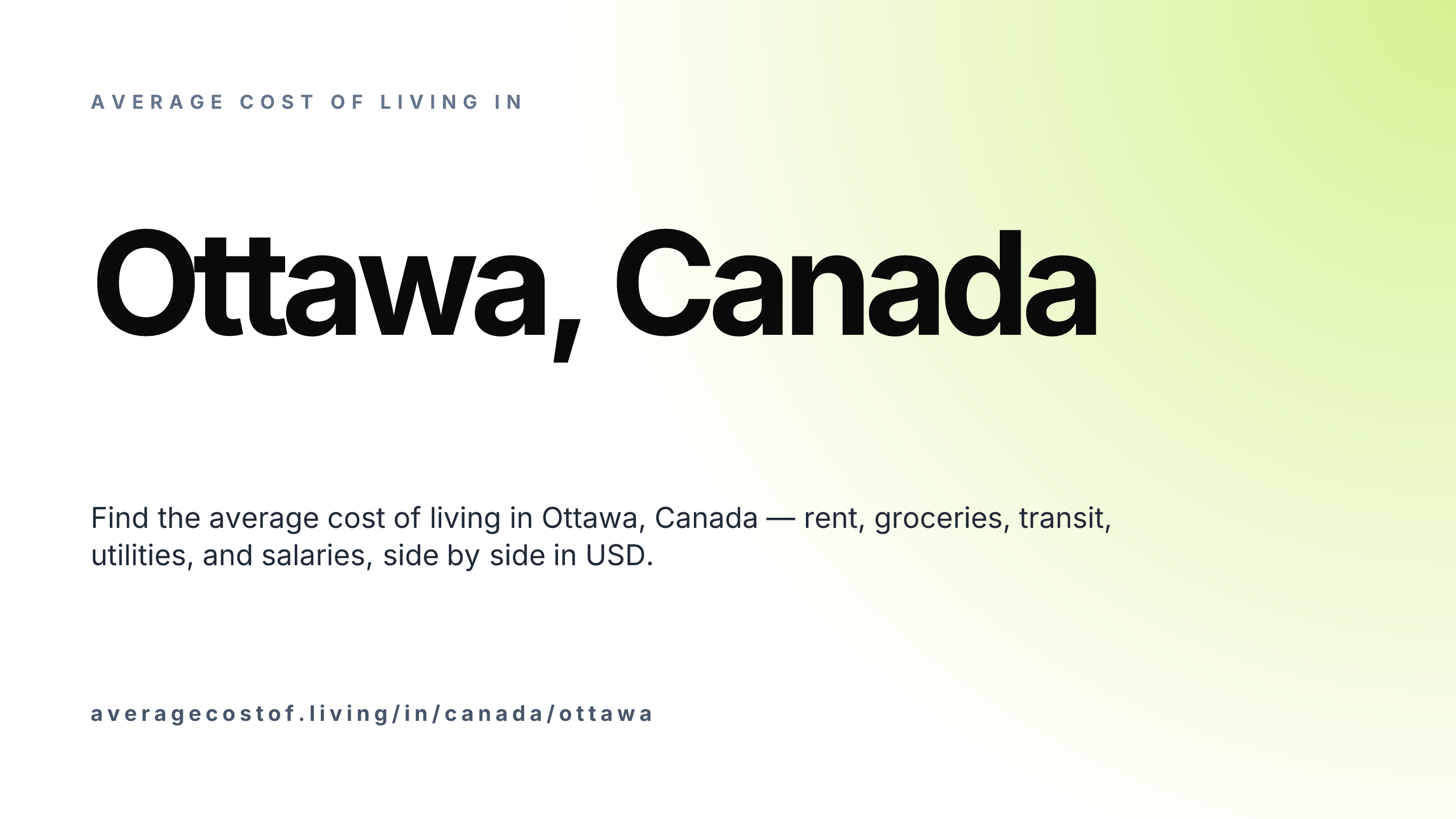Cost of living in Ottawa, Canada — monthly rent, food, transport, utilities, and salary breakdown in USD.