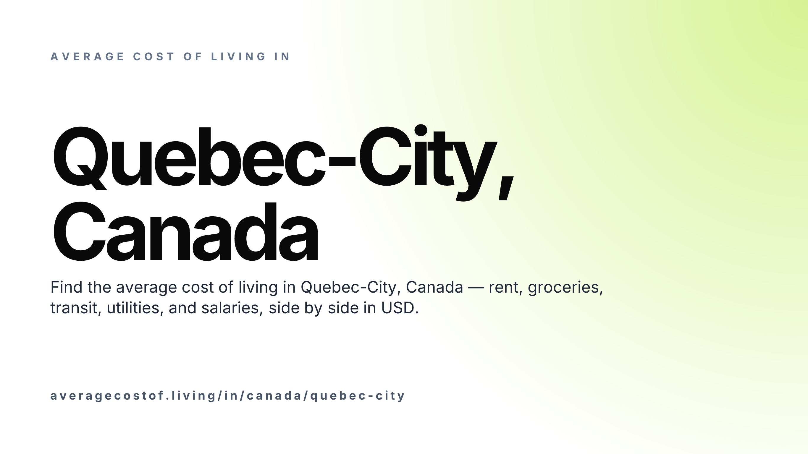 Cost of living in Quebec-City, Canada — monthly rent, food, transport, utilities, and salary breakdown in USD.