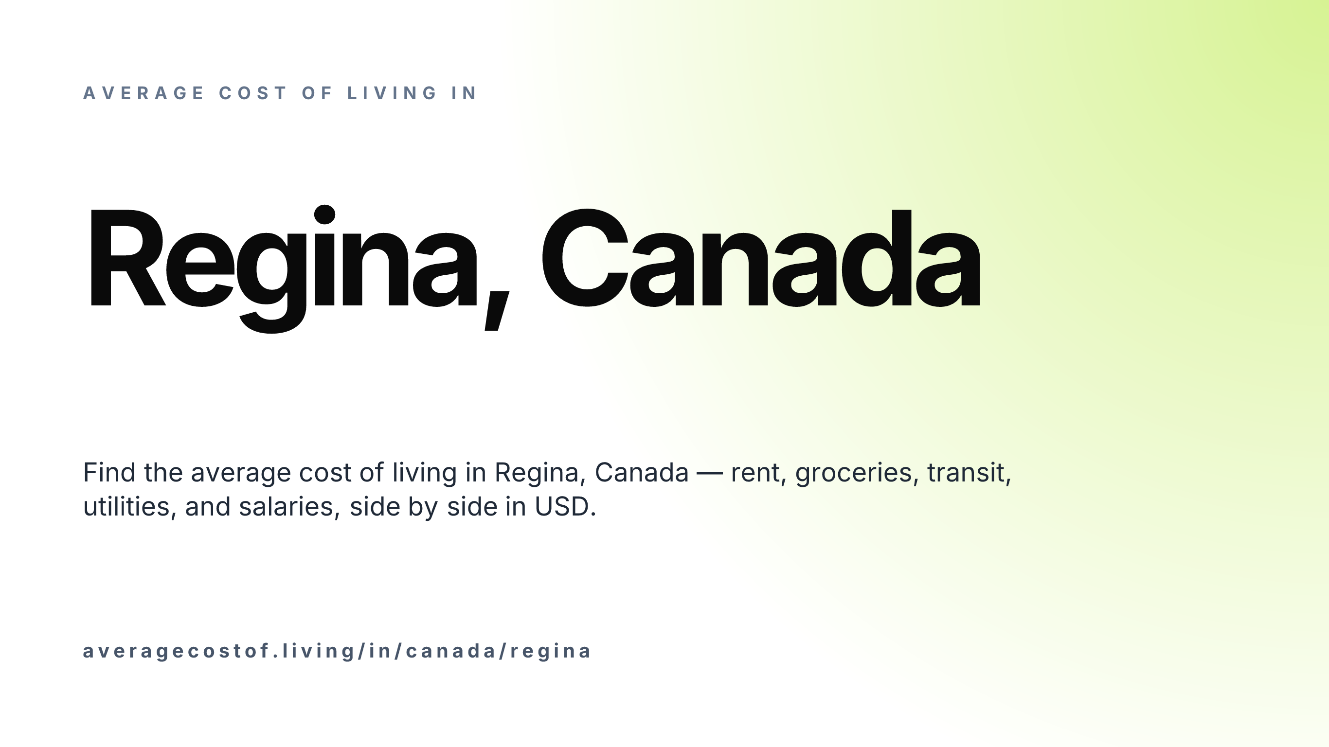 Cost of living in Regina, Canada — monthly rent, food, transport, utilities, and salary breakdown in USD.