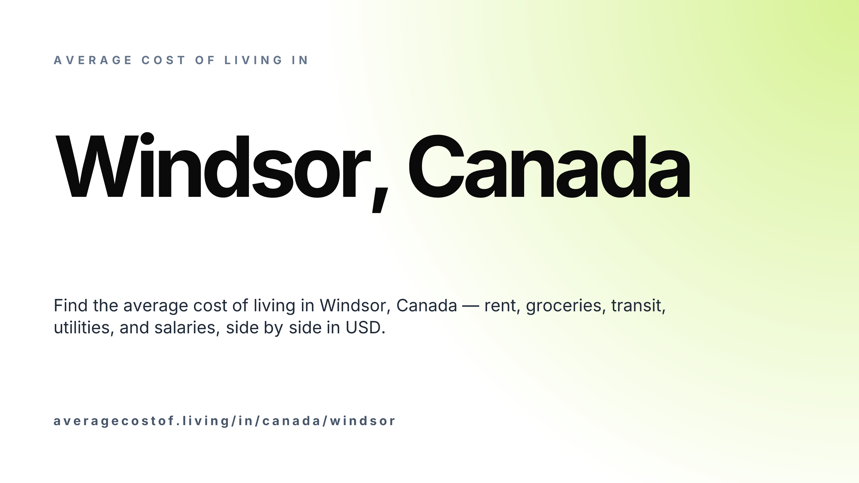 Cost of living in Windsor, Canada — monthly rent, food, transport, utilities, and salary breakdown in USD.