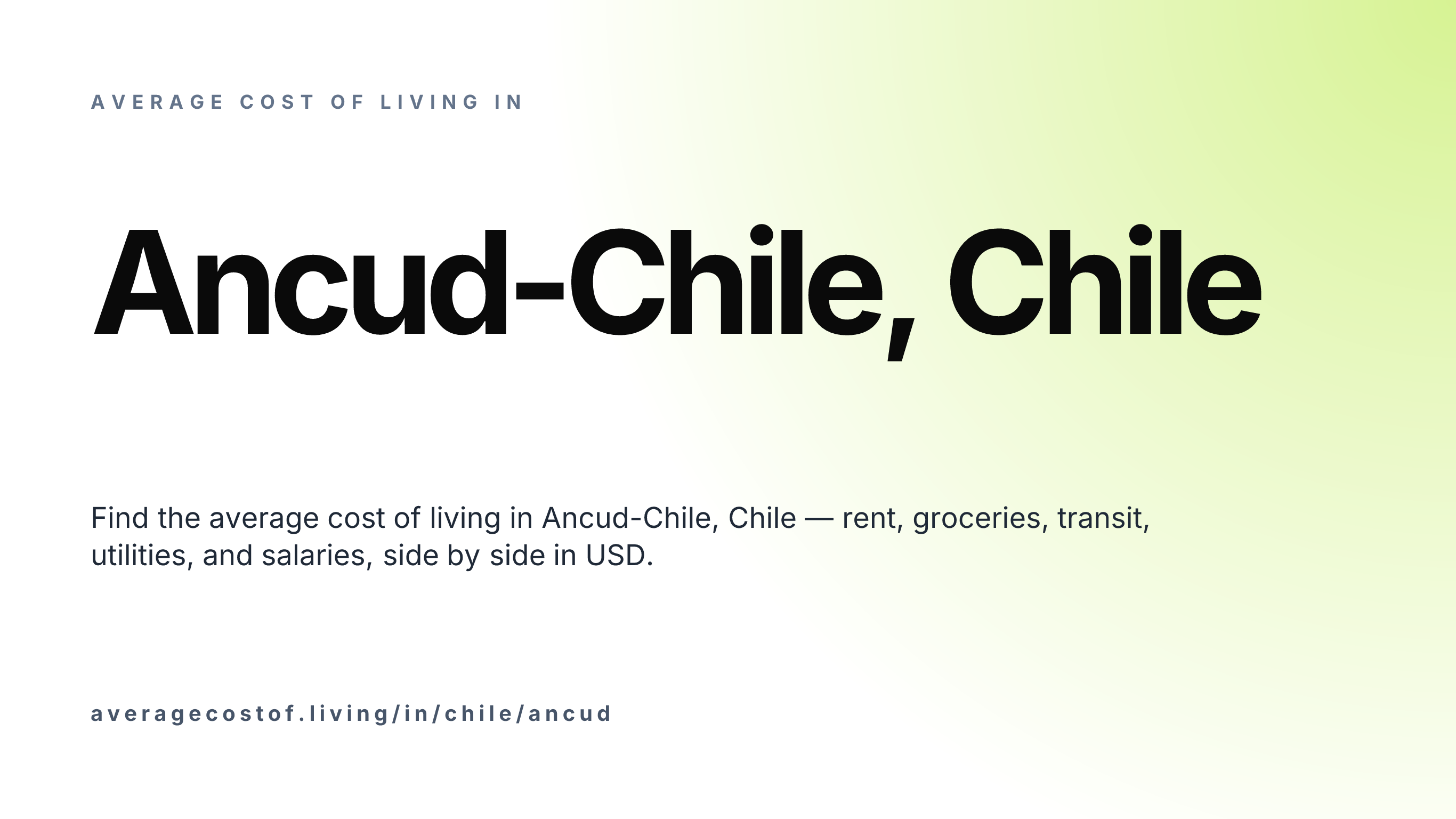 Cost of living in Ancud-Chile, Chile — monthly rent, food, transport, utilities, and salary breakdown in USD.