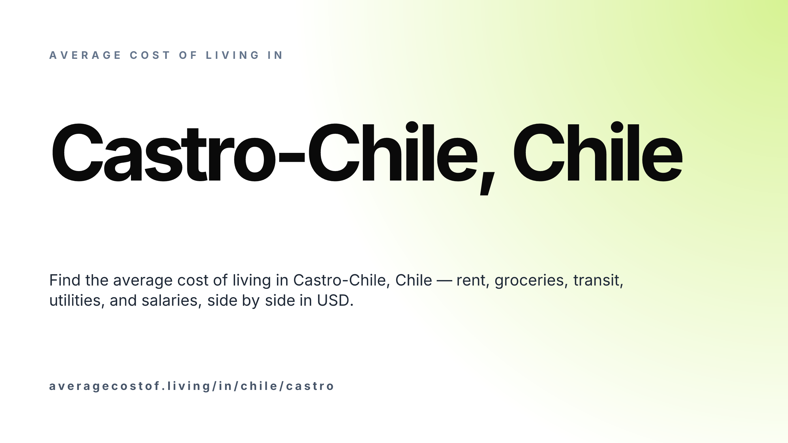 Cost of living in Castro-Chile, Chile — monthly rent, food, transport, utilities, and salary breakdown in USD.