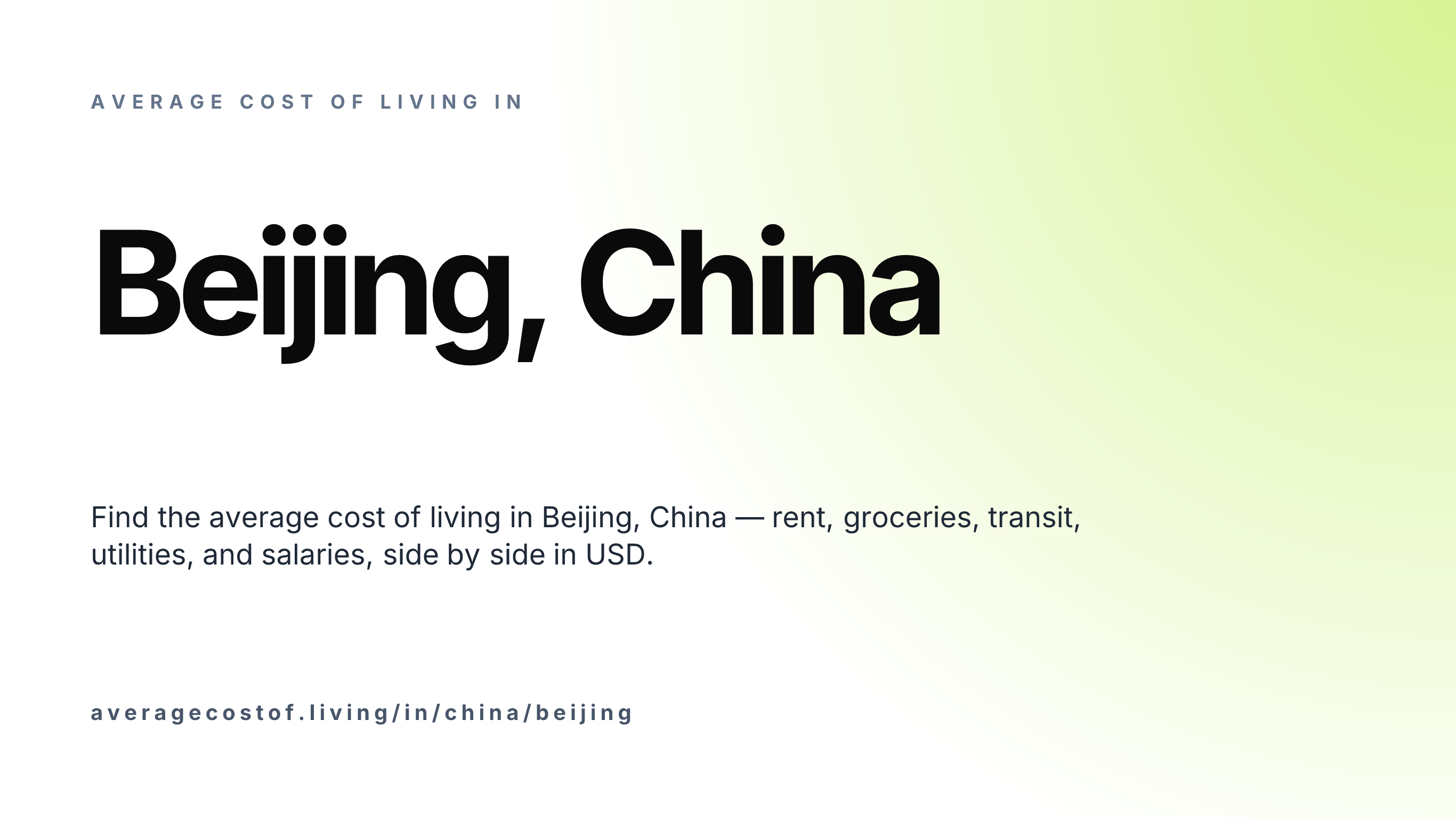 Cost of living in Beijing, China — monthly rent, food, transport, utilities, and salary breakdown in USD.