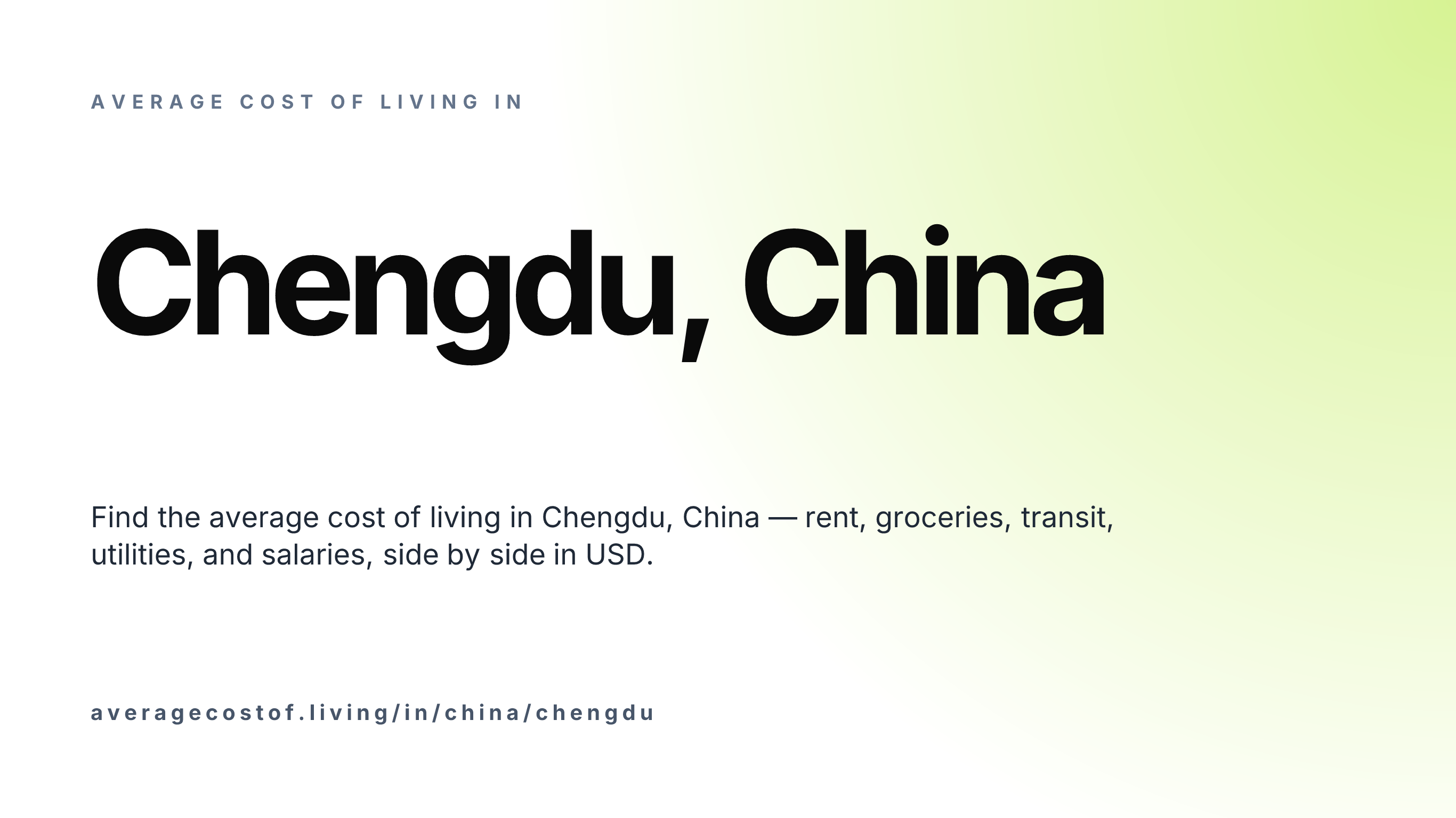 Cost of living in Chengdu, China — monthly rent, food, transport, utilities, and salary breakdown in USD.