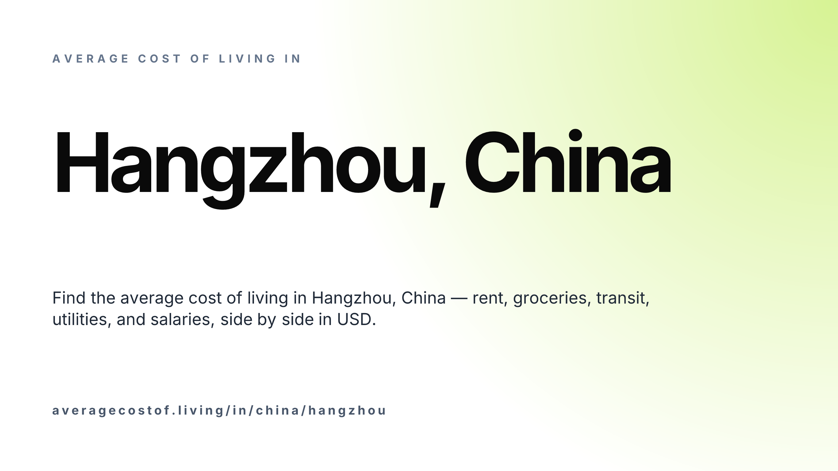 Cost of living in Hangzhou, China — monthly rent, food, transport, utilities, and salary breakdown in USD.