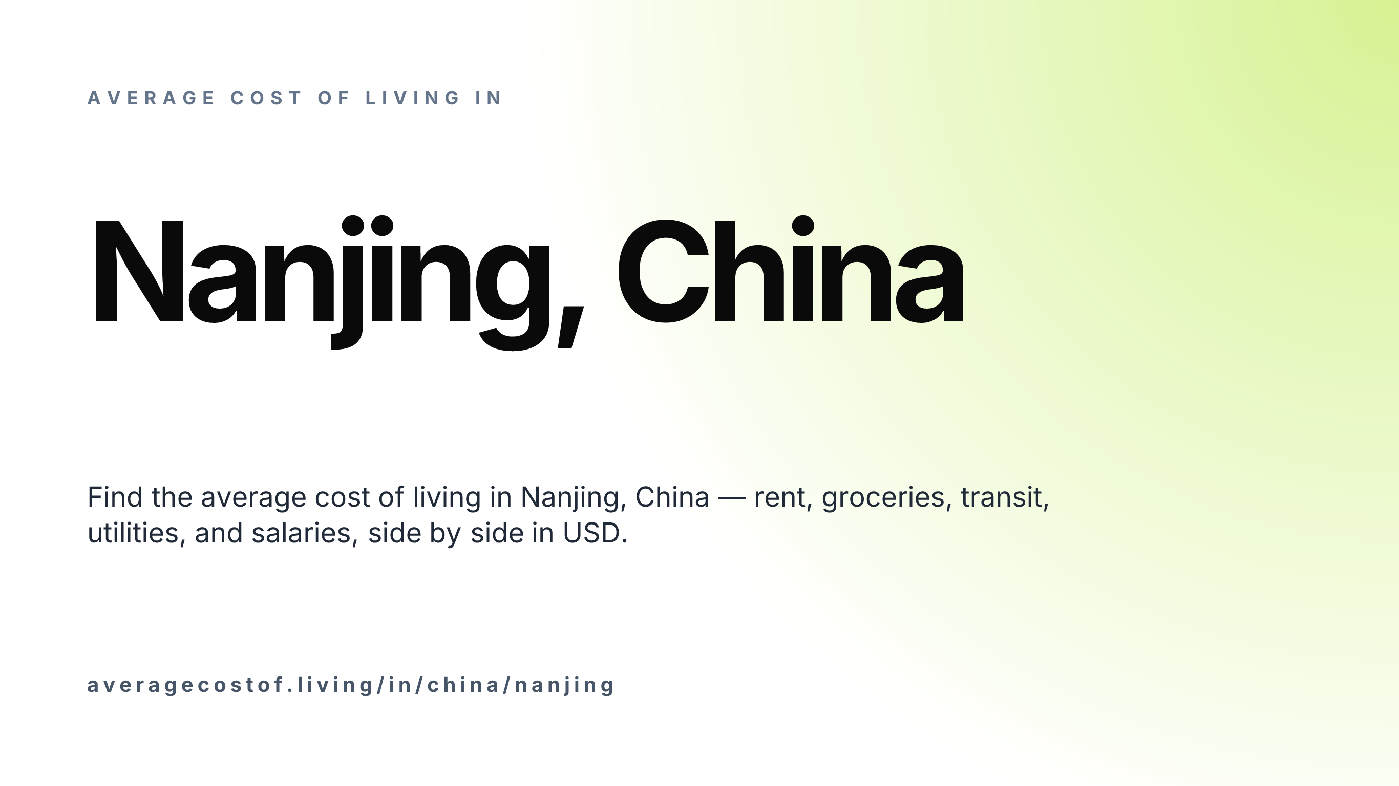 Cost of living in Nanjing, China — monthly rent, food, transport, utilities, and salary breakdown in USD.