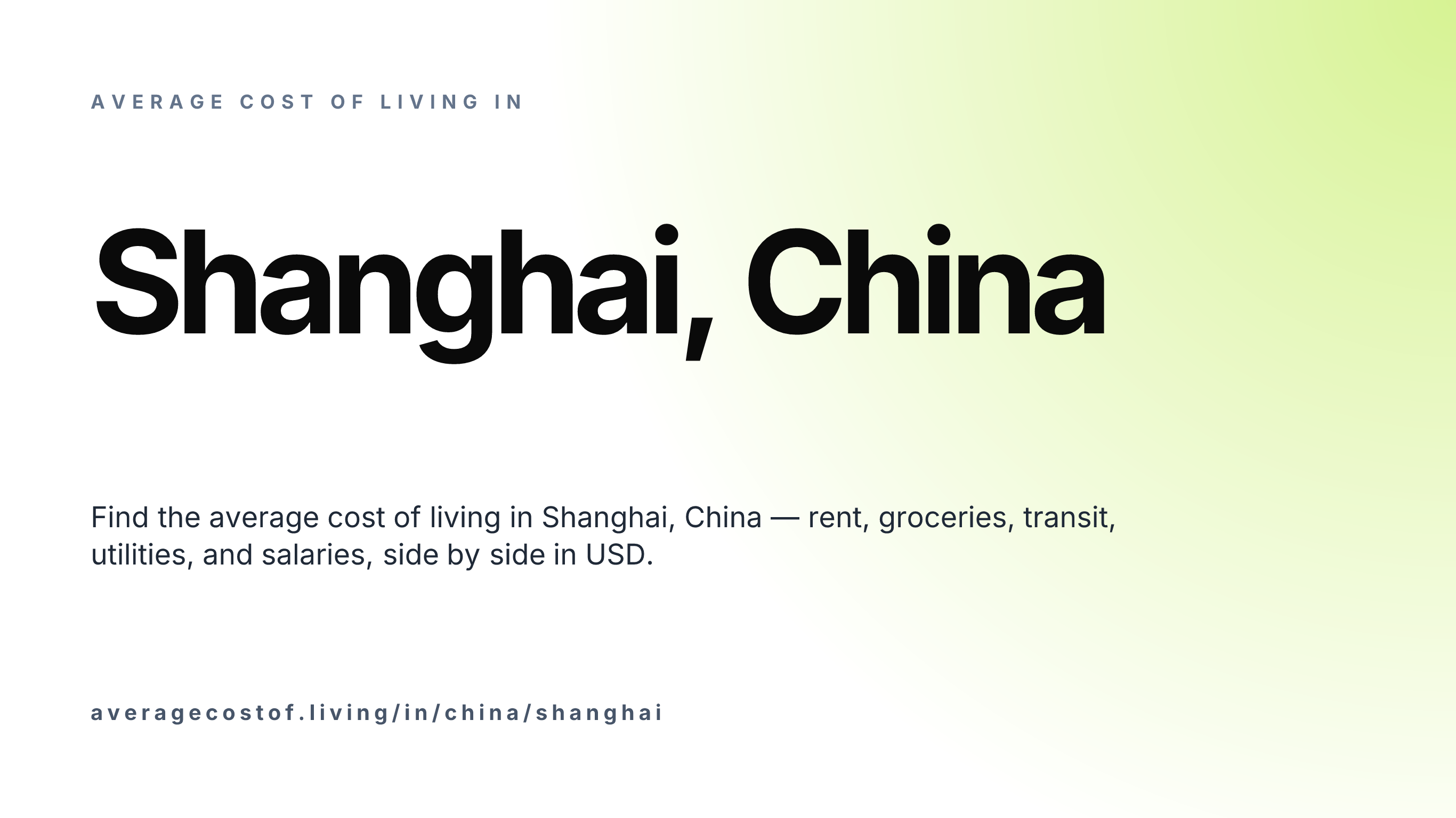 Cost of living in Shanghai, China — monthly rent, food, transport, utilities, and salary breakdown in USD.