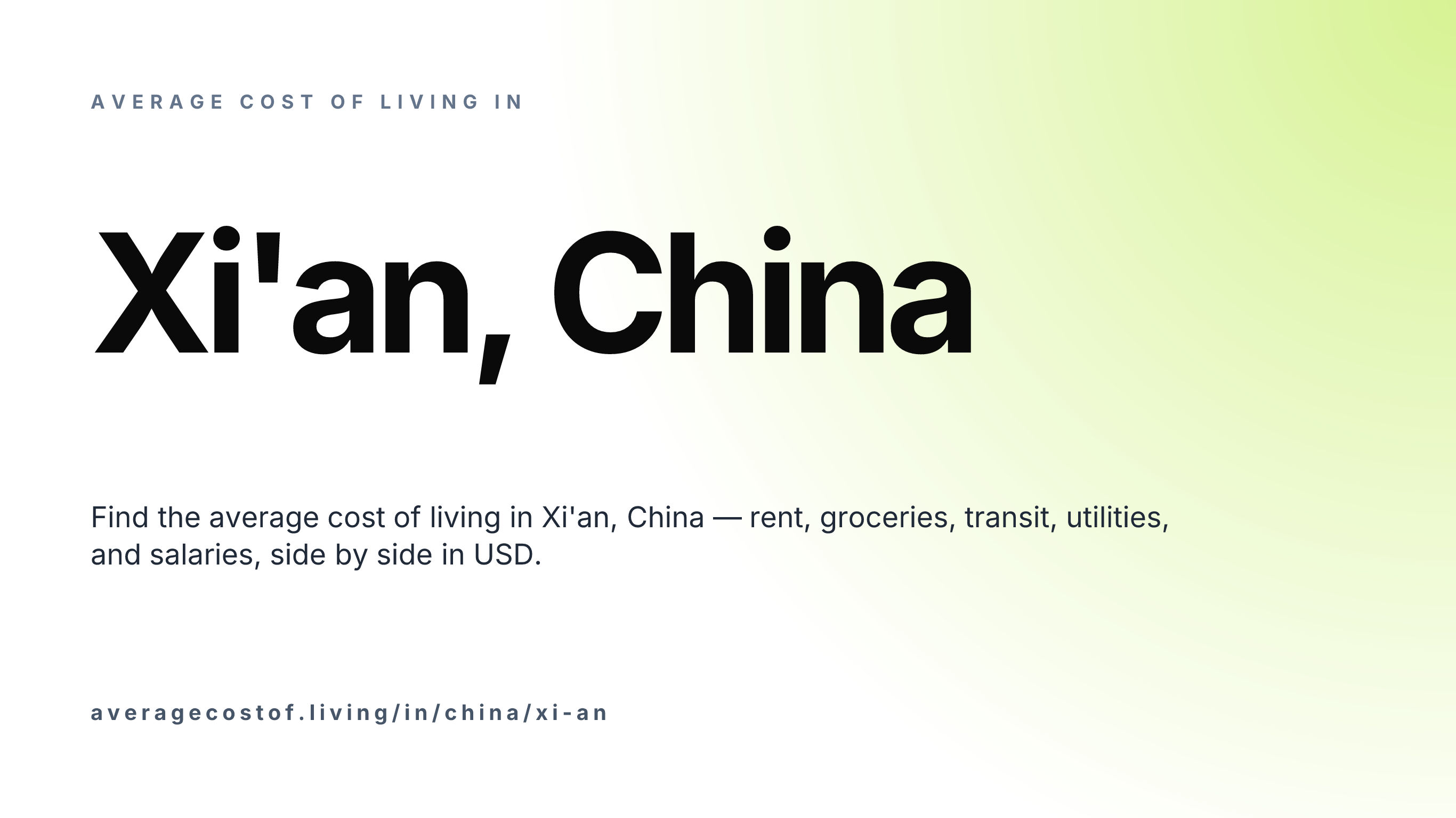Cost of living in Xi'an, China — monthly rent, food, transport, utilities, and salary breakdown in USD.