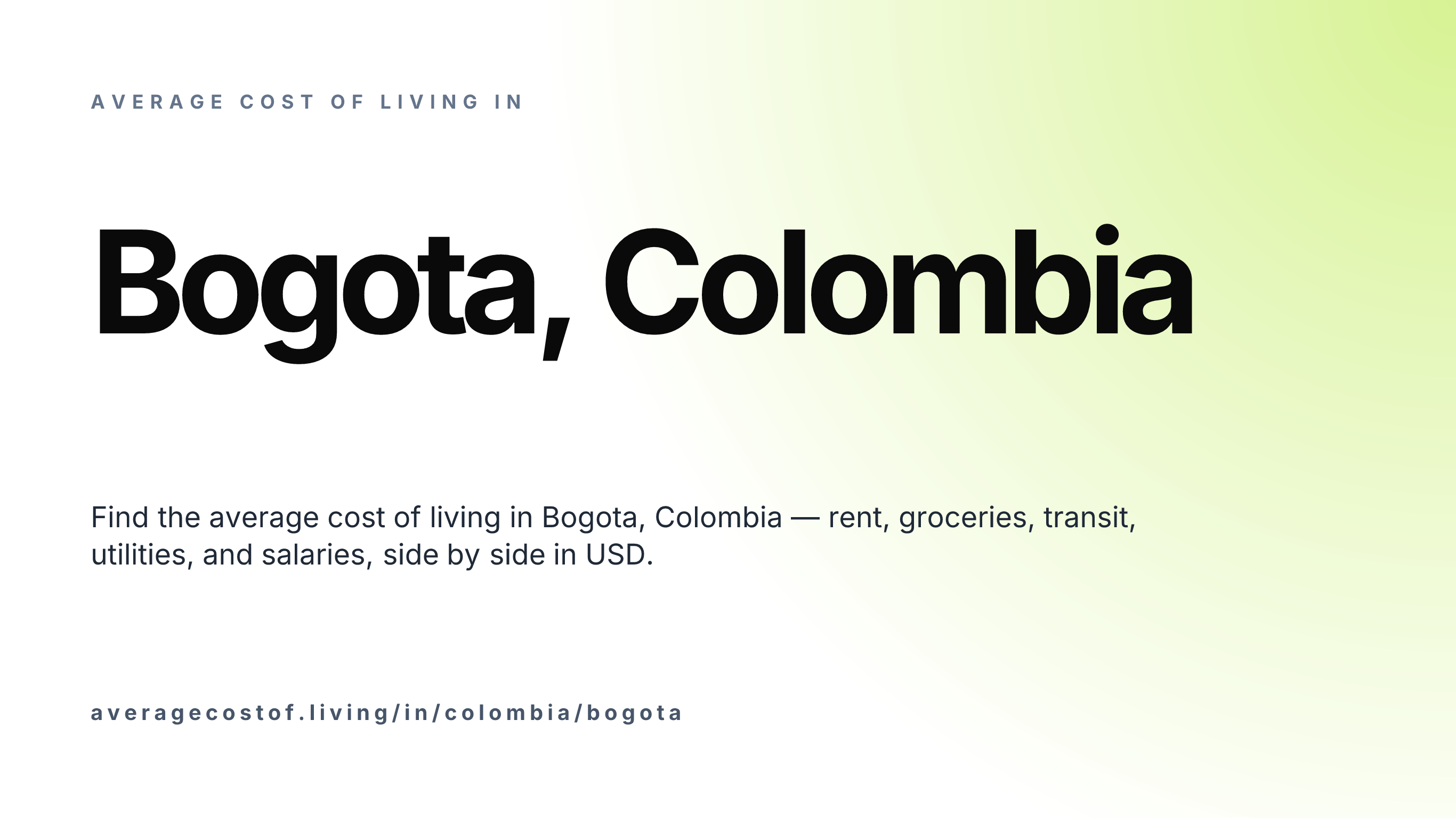Cost of living in Bogota, Colombia — monthly rent, food, transport, utilities, and salary breakdown in USD.