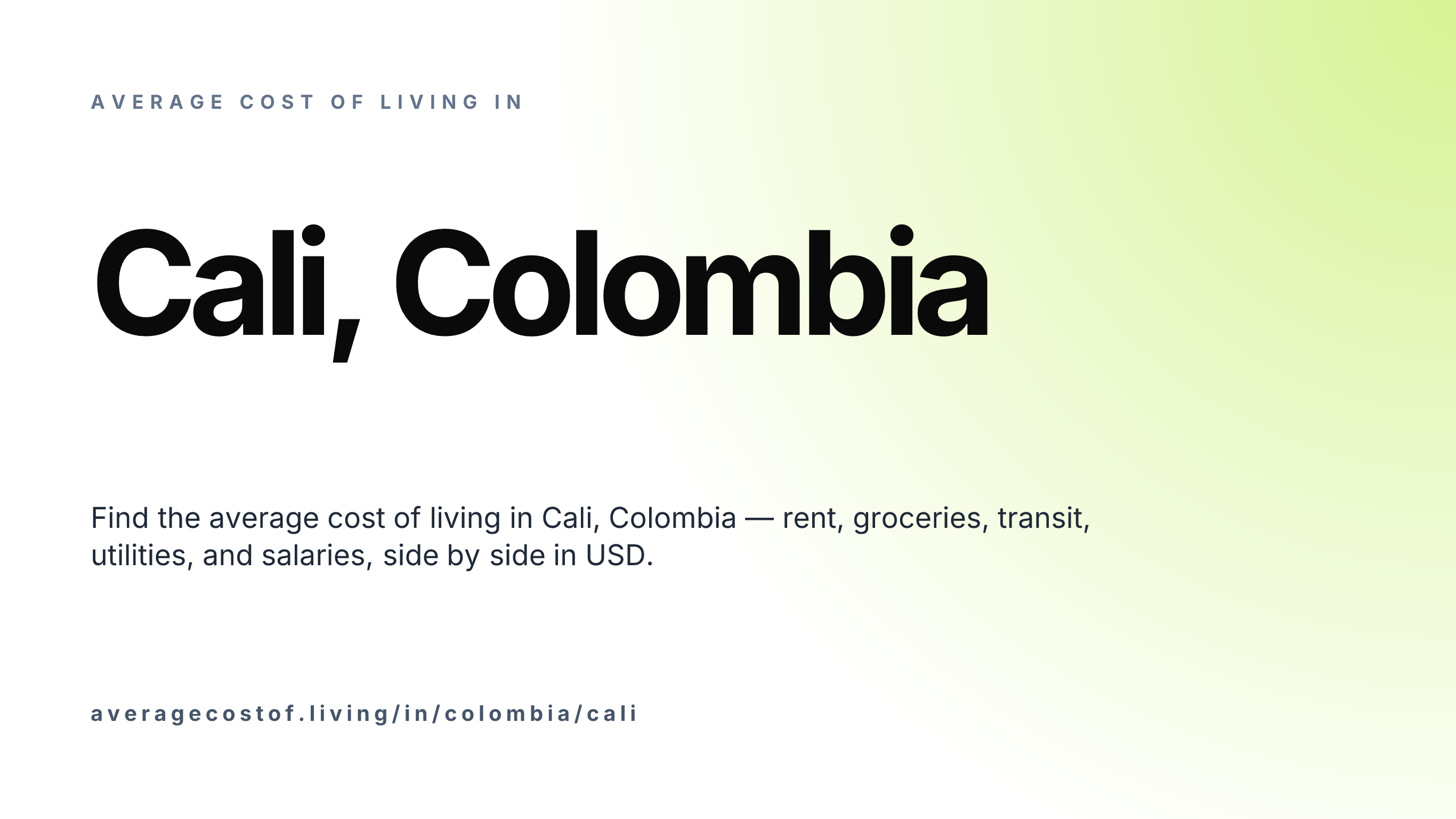 Cost of living in Cali, Colombia — monthly rent, food, transport, utilities, and salary breakdown in USD.