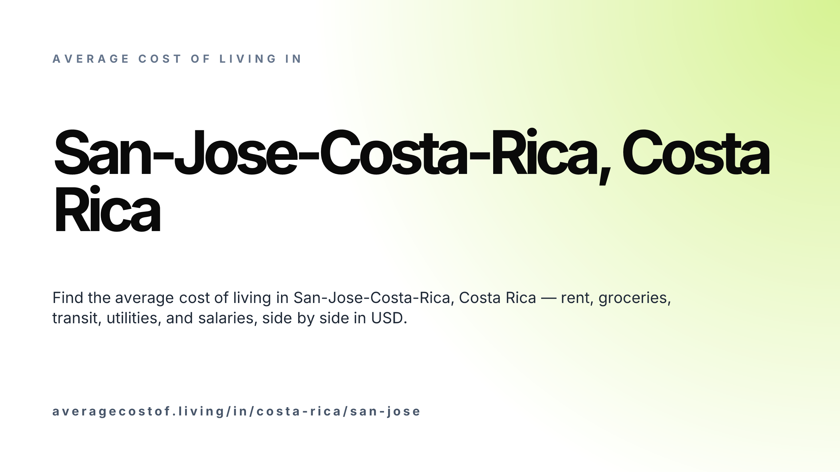 Cost of living in San-Jose-Costa-Rica, Costa Rica — monthly rent, food, transport, utilities, and salary breakdown in USD.