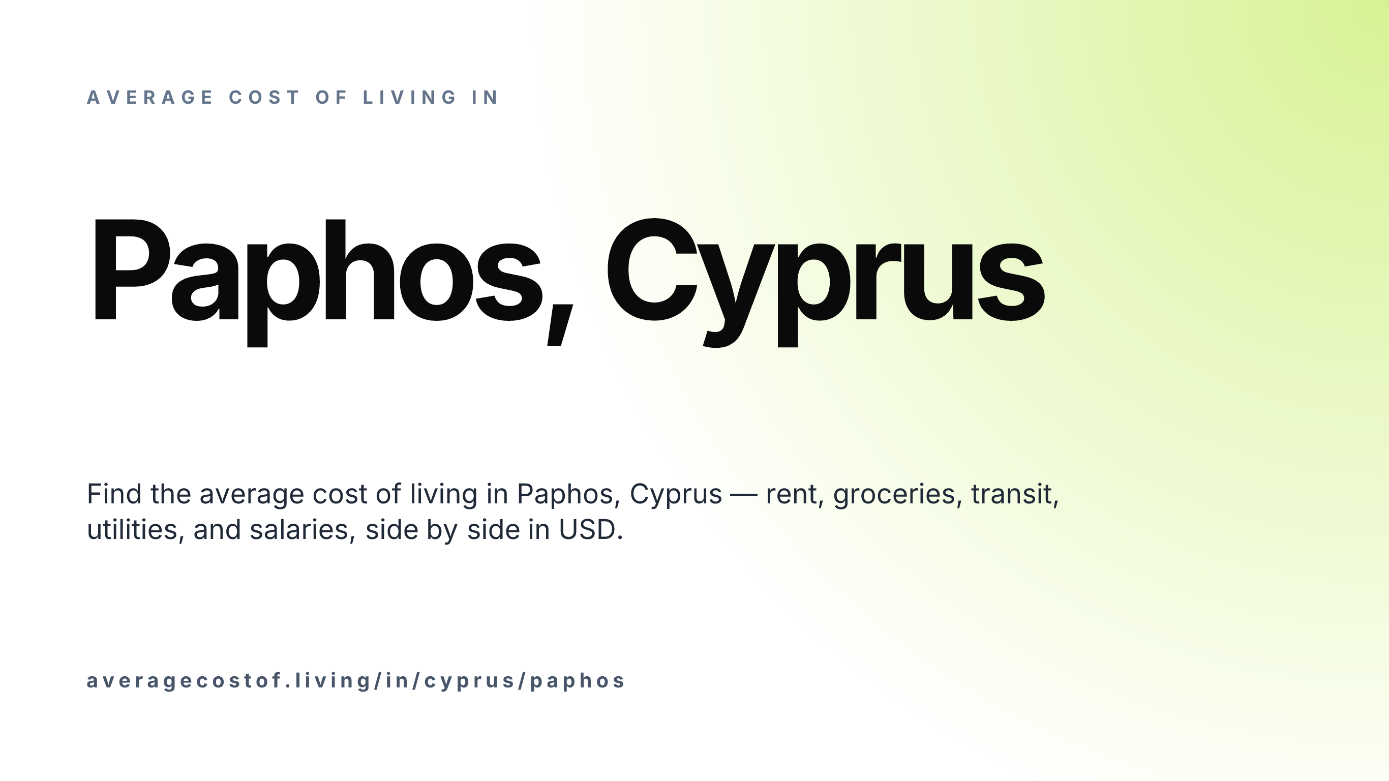 Cost of living in Paphos, Cyprus — monthly rent, food, transport, utilities, and salary breakdown in USD.