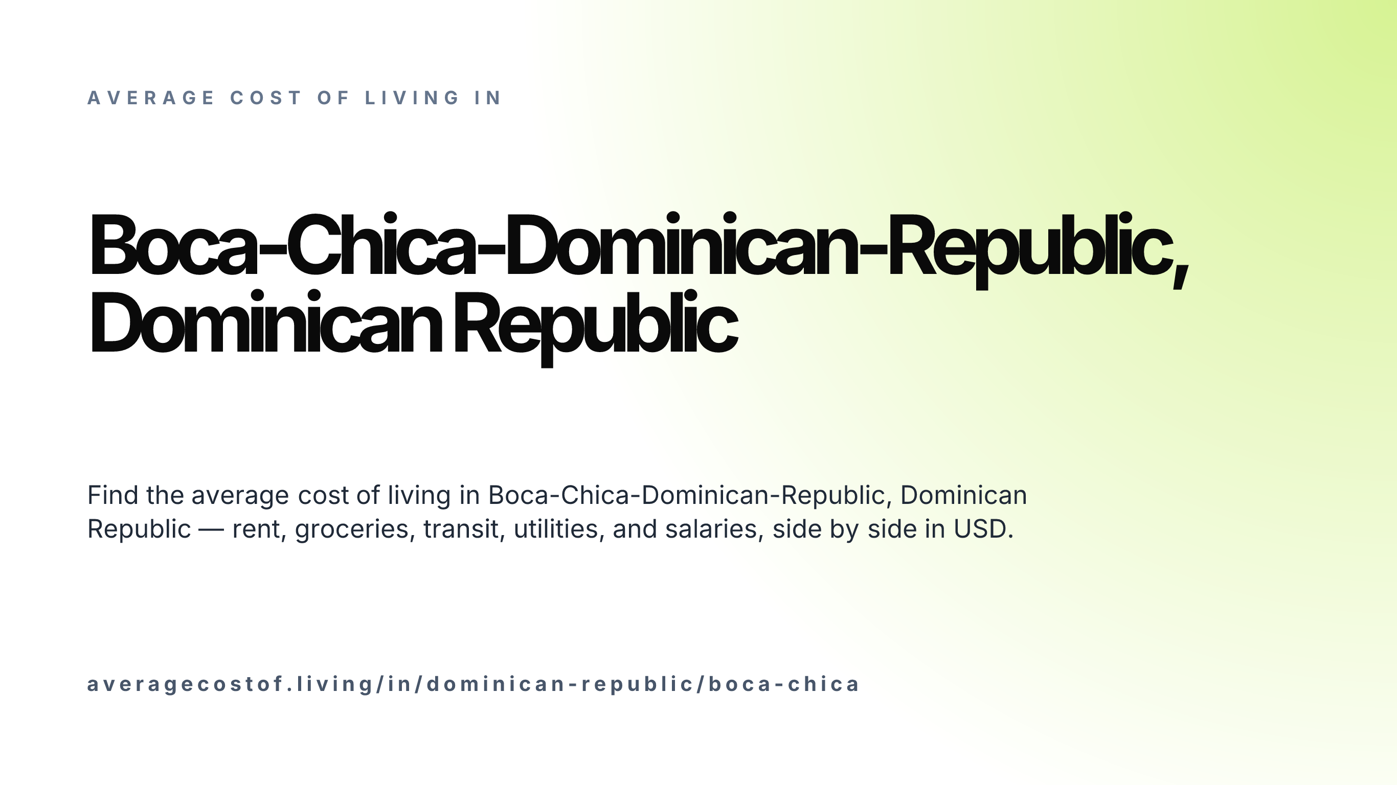 Cost of living in Boca-Chica-Dominican-Republic, Dominican Republic — monthly rent, food, transport, utilities, and salary breakdown in USD.
