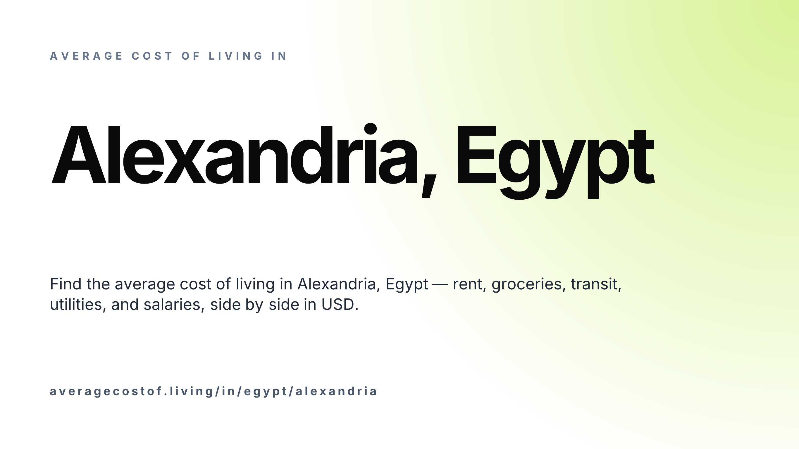 Cost of living in Alexandria, Egypt — monthly rent, food, transport, utilities, and salary breakdown in USD.