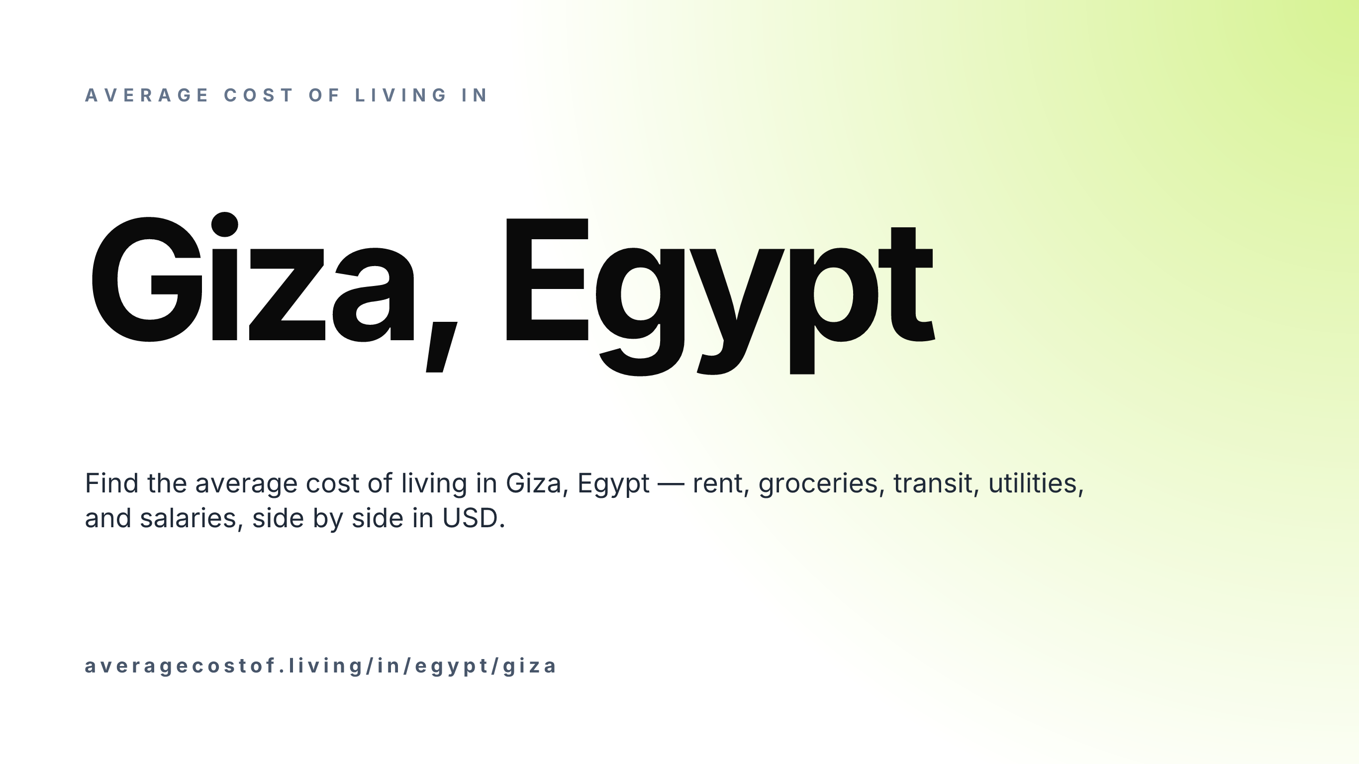 Cost of living in Giza, Egypt — monthly rent, food, transport, utilities, and salary breakdown in USD.